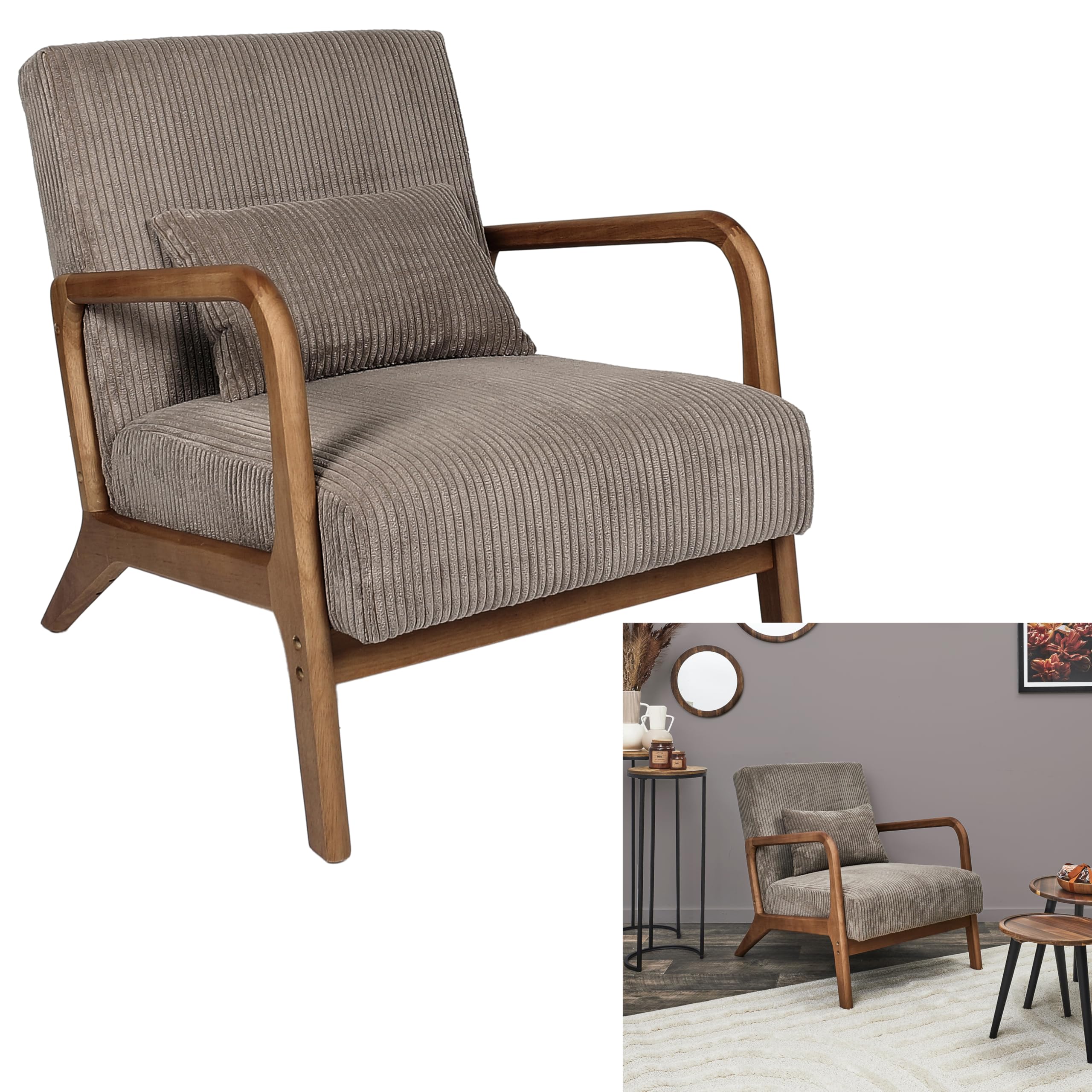 HOME DECO FACTORY, HD0348, poltrona da soggiorno Cotele Scott Taupe, morbidezza, mobili, seduta, divano e poltrona, 64,5 x 75 x 83,5 cm, altezza seduta 43 cm, tortora