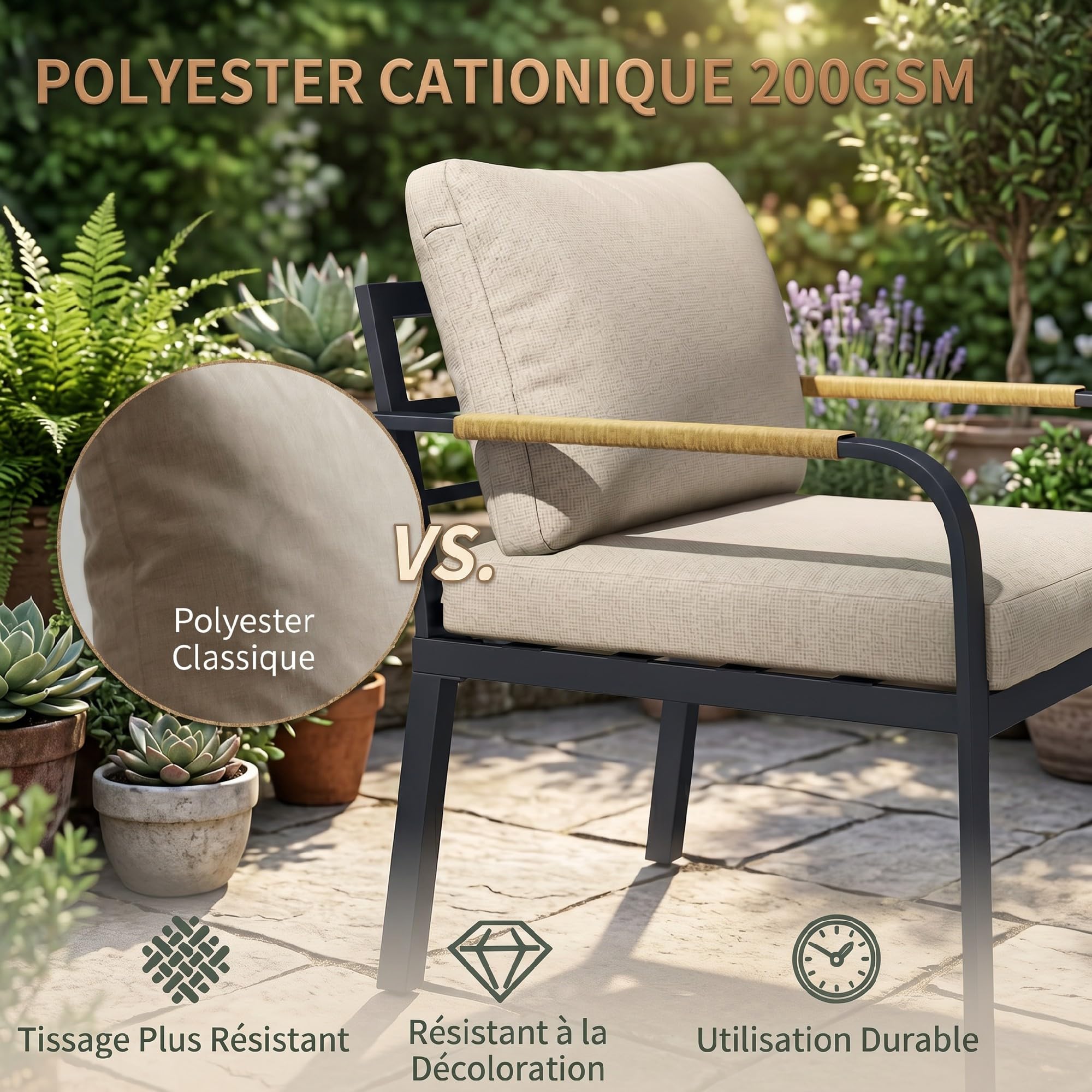 Outsunny Salon de Jardin 7 Pièces Ensemble Canapé d'angle Extérieur Modulable avec Pouf et Table en WPC Mobilier de Terrasse Accoudoirs en Résine Tressée et Coussins Épais Beige et Gris