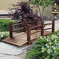 HOMEDIARY 5FT Carbonized Fir Wood Garden Bridge with Railings - 550lbs Arched Pond Footbridge for Backyard Creek Landscaping
