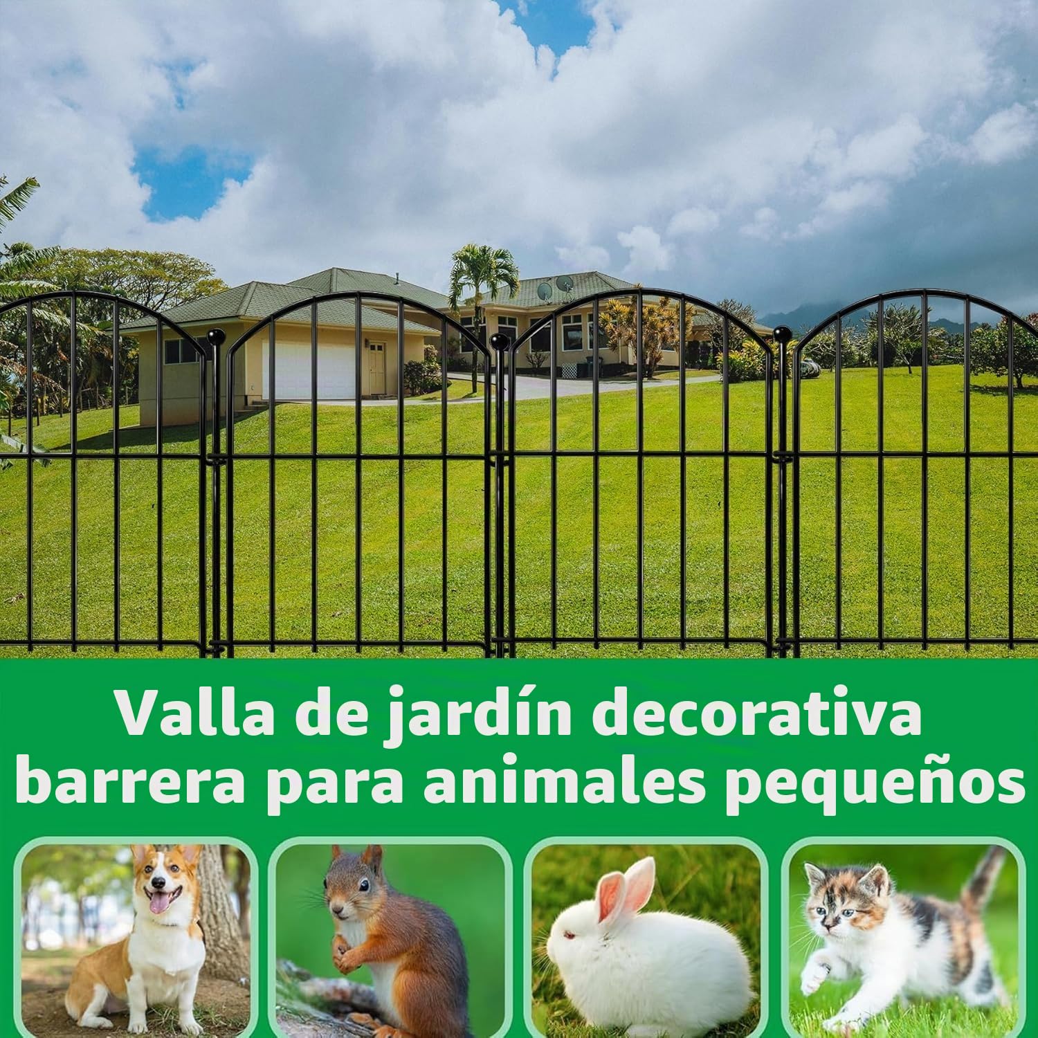 ANAMPION Valla de jardín, total 330cm largo x 43cm alto,10 PCS | Elementos de valla metal,11 barras de fijación,Valla Decorativa de Jardín,para barrera animales,Exteriores,Flores(Arco）
