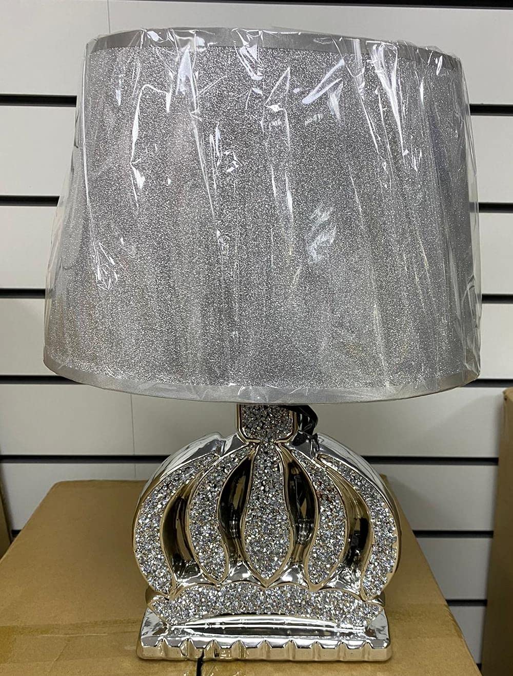 Biznest Silver New Crushed Diamond Led Table Lamp Flower Style With Shade Glitter Romany Sparkly