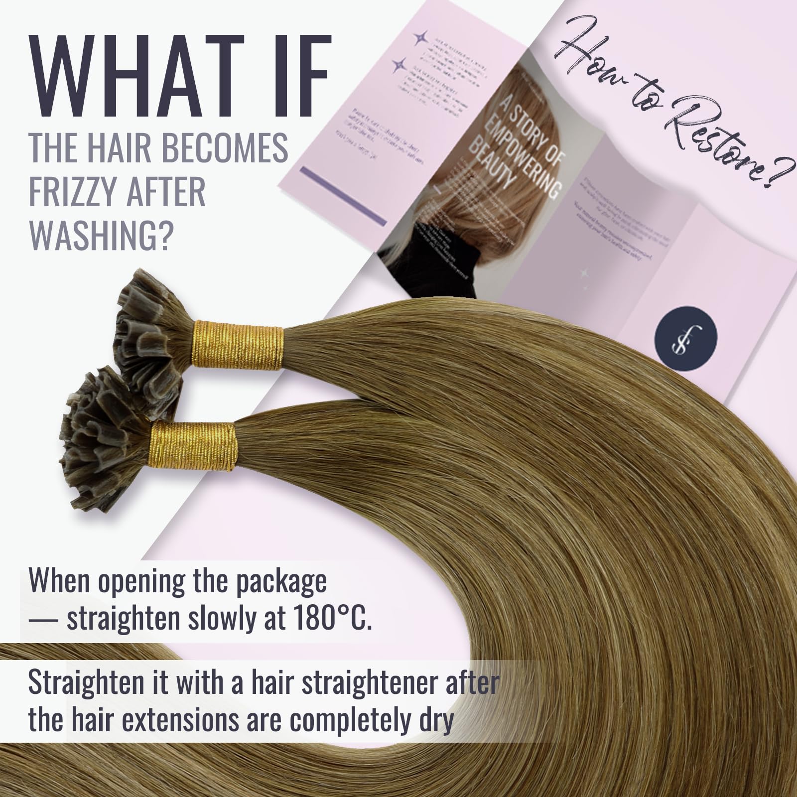 Fshine Hair Cheratina Extension Capelli 45CM 50g U Tip Capelli Lisci Extension Castano Scuro con Biondo Fragola e Marrone Scuro Balayage Extension Keratin 1g/ciocca Capelli Veri #4/27/4