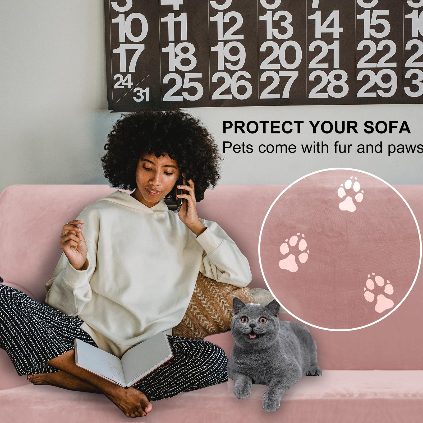Ystyle Copridivano Velluto, Copri Divano 2 Posti Con Braccioli, Copridivano Antigraffio Gatto, Copridivano Elasticizzato, Universale Copridivani Antimacchia Lavabile Antiscivolo, Rosa