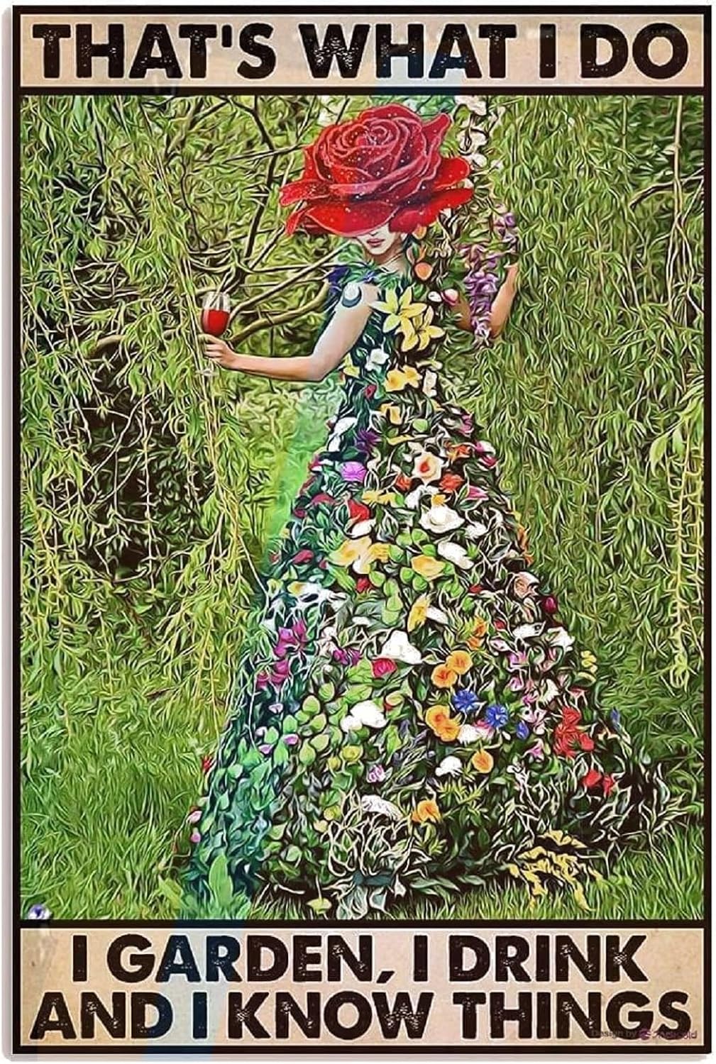 Tin Poster Sign That's What I Do I Garden I Drink I Know Things Metal Outdoor Indoor Wall Panel Retro Vintage 8x12 Inch Gardening Girl Flower Plaque Signs