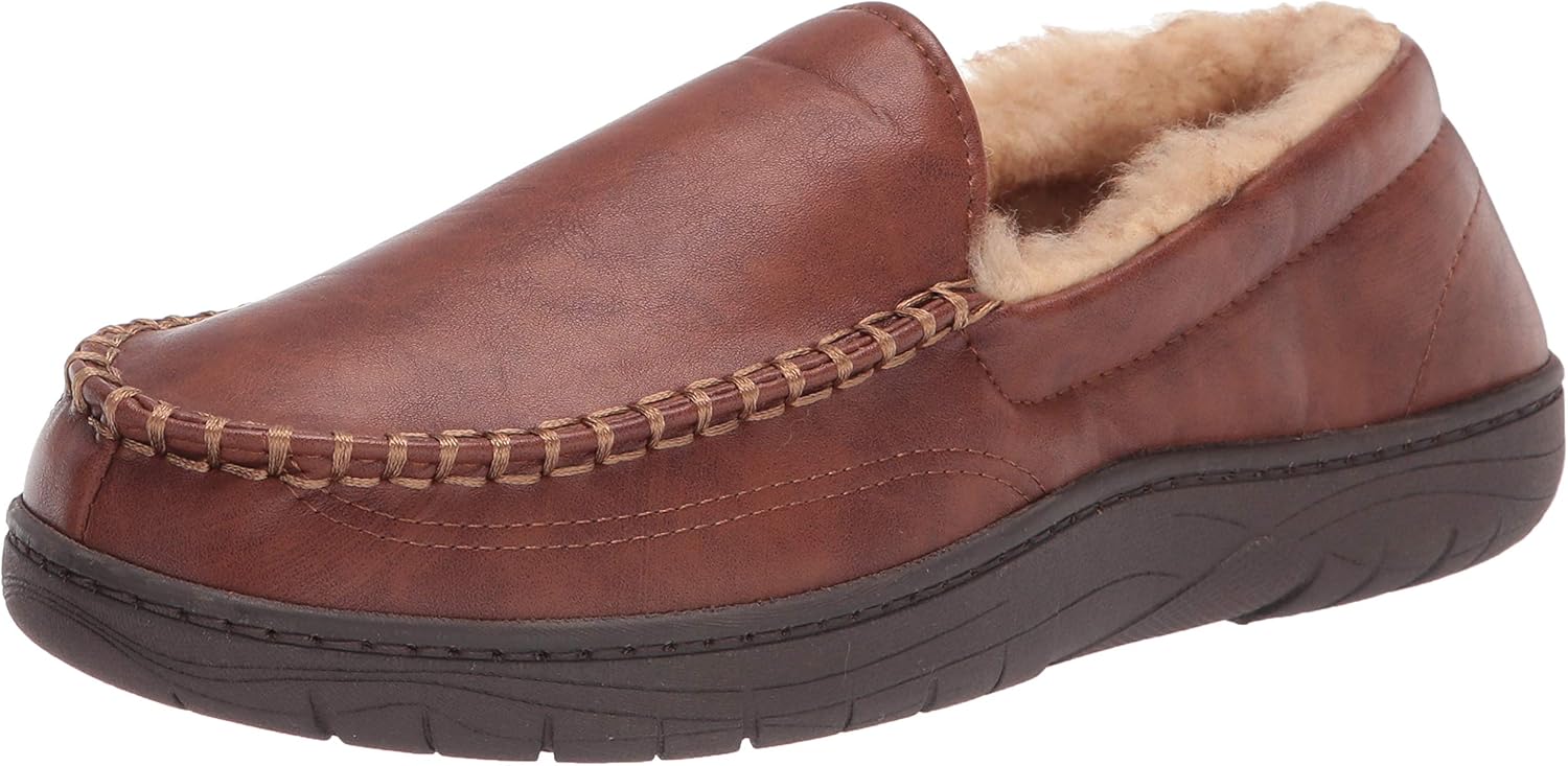 Haggar Men's Venetian Slipper Indoor/Outdoor House Shoe with Memory Foam Comfort Slipper, Smooth Tan, Large