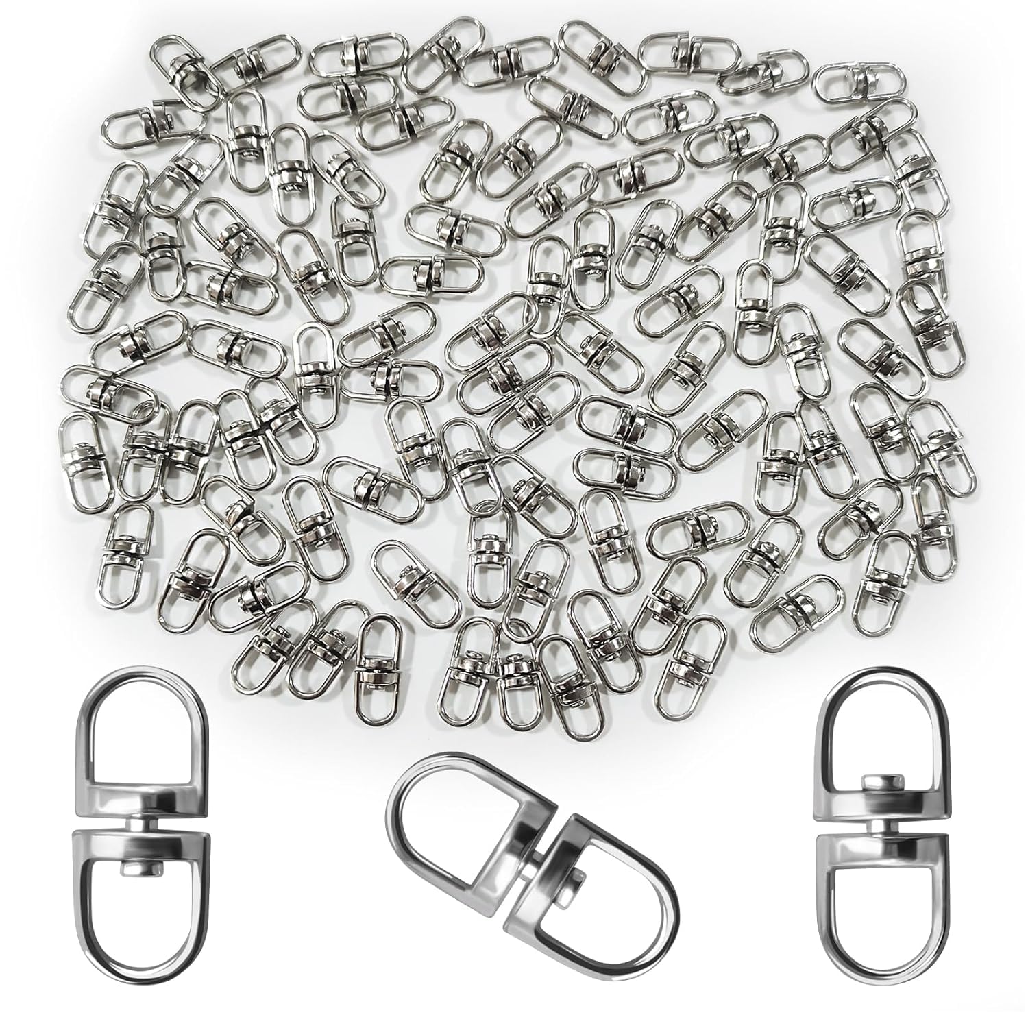 Evaluemart Pack of 100 Pcs 16mm Double-End Design Swivel Key Ring Connectors Eye to Eye Swivel Ring Backpack Accessories - Silver-image-10