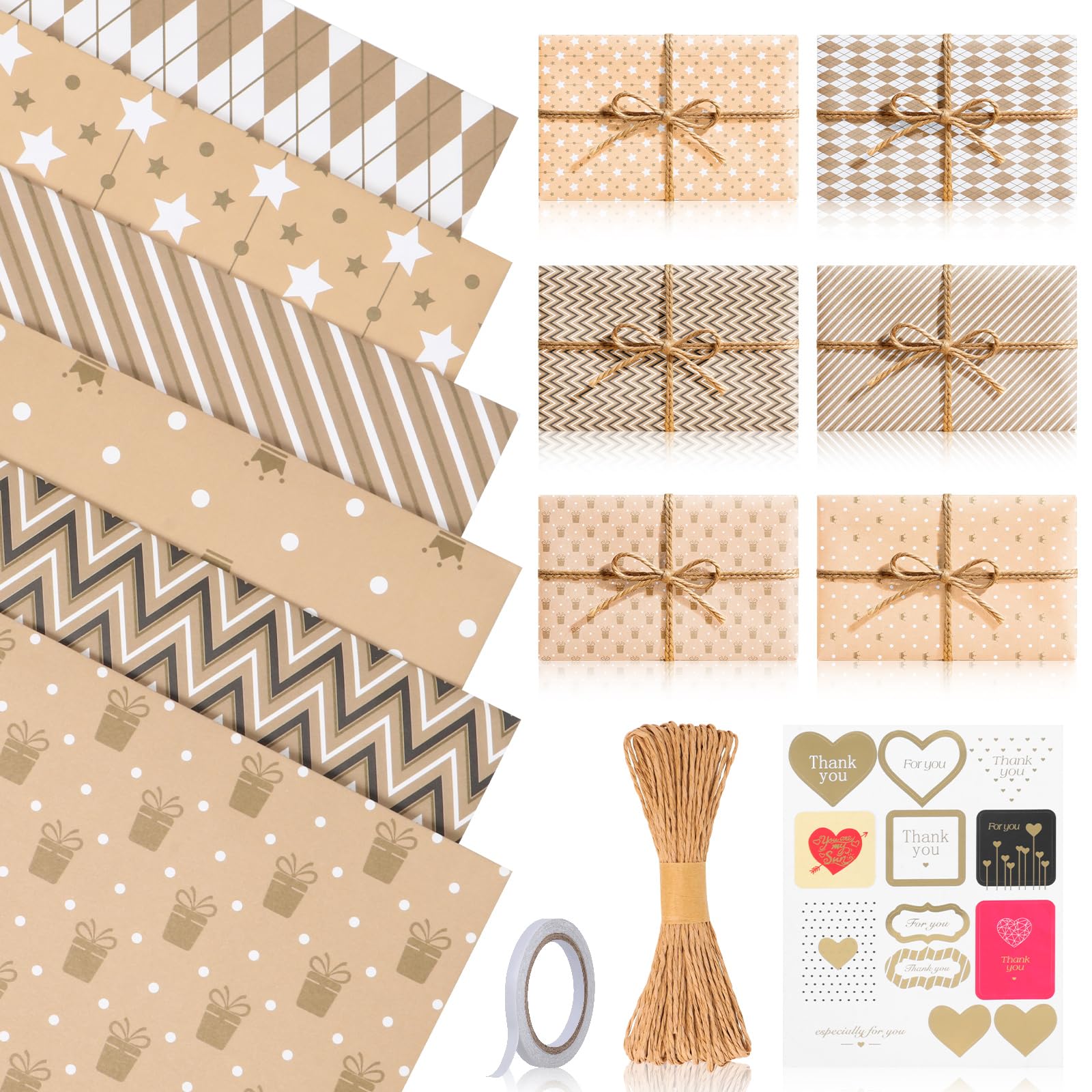 Gift Wrapping Paper,6 Sheets Birthday Wrapping Paper,Recyclable Wrapping Paper Perfect for Birthday,Wedding,Valentine's Day and Christmas Decorations