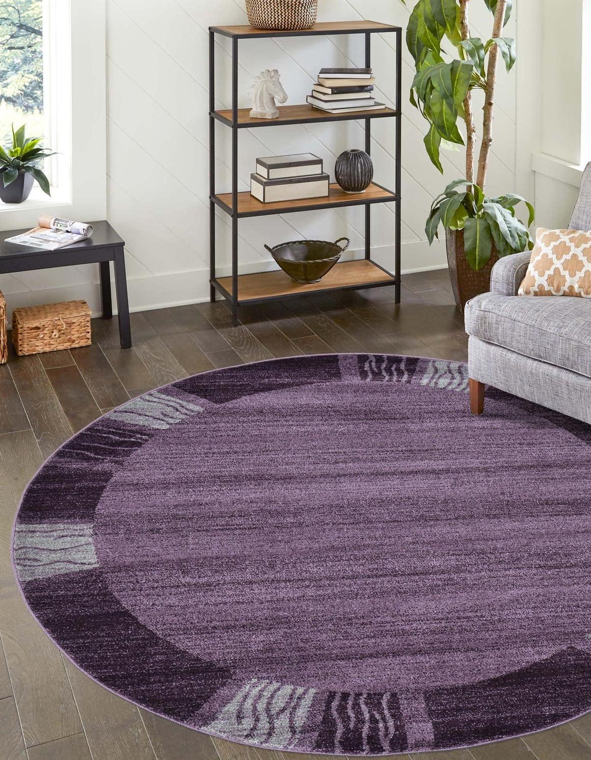 Rugs.com Angelica Collection Rug – 4 Ft Round Violet Medium Rug Perfect for Kitchens, Dining Rooms