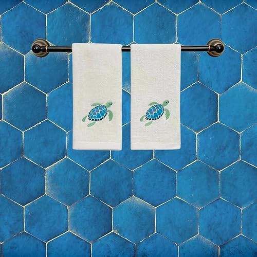 Miniatura 3 de Serafina Home Toallas de baño de tortuga verano náutico suave absorbente invitado tortuga marina decoración diseño de bordado turquesa azul