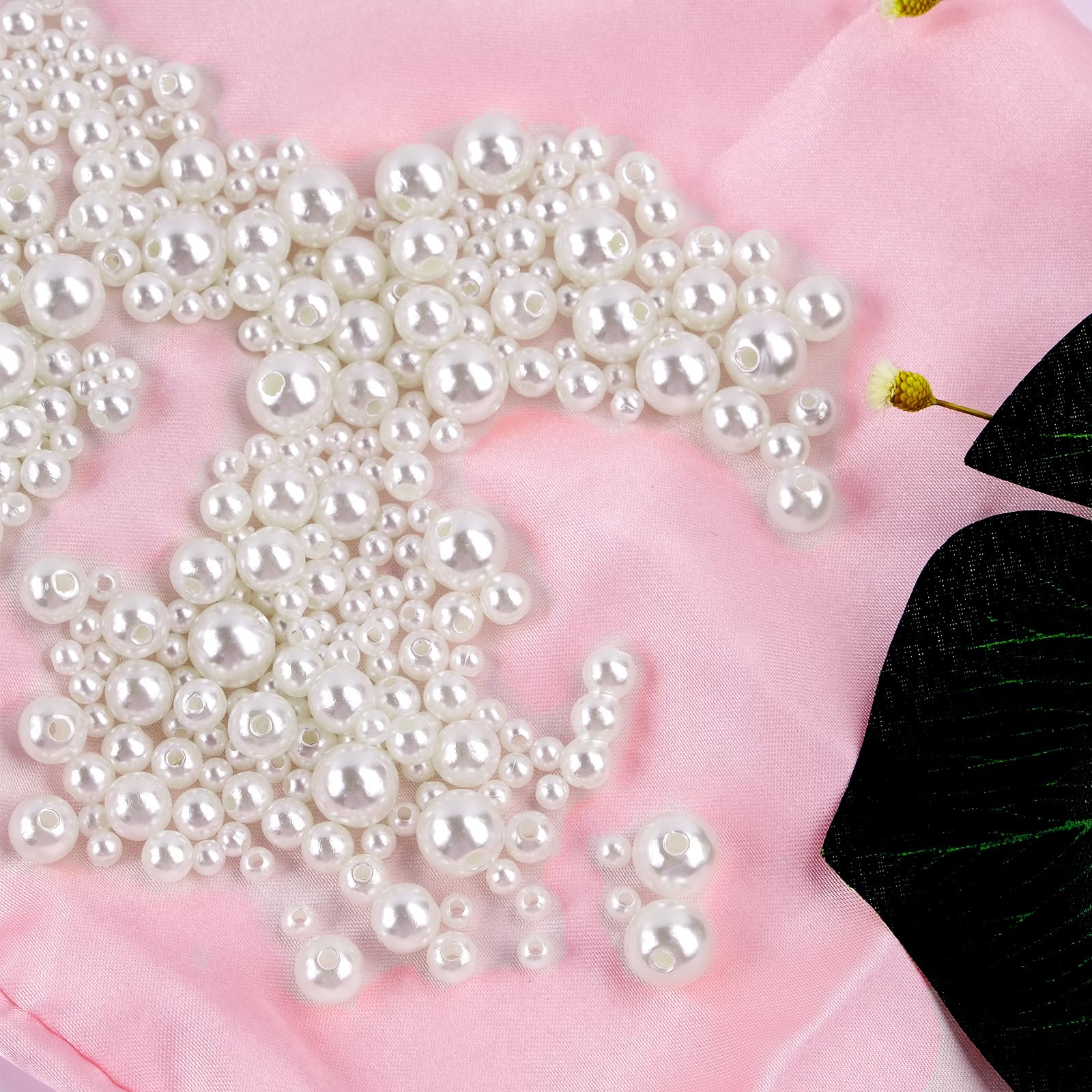 1480Pcs White Pearl Beads for Crafting 4 6 8 10mm Round Pearls Various Size Mixed Acrylic White Beads for Bracelet Jewellery Earring Necklace Making DIY - Image 3