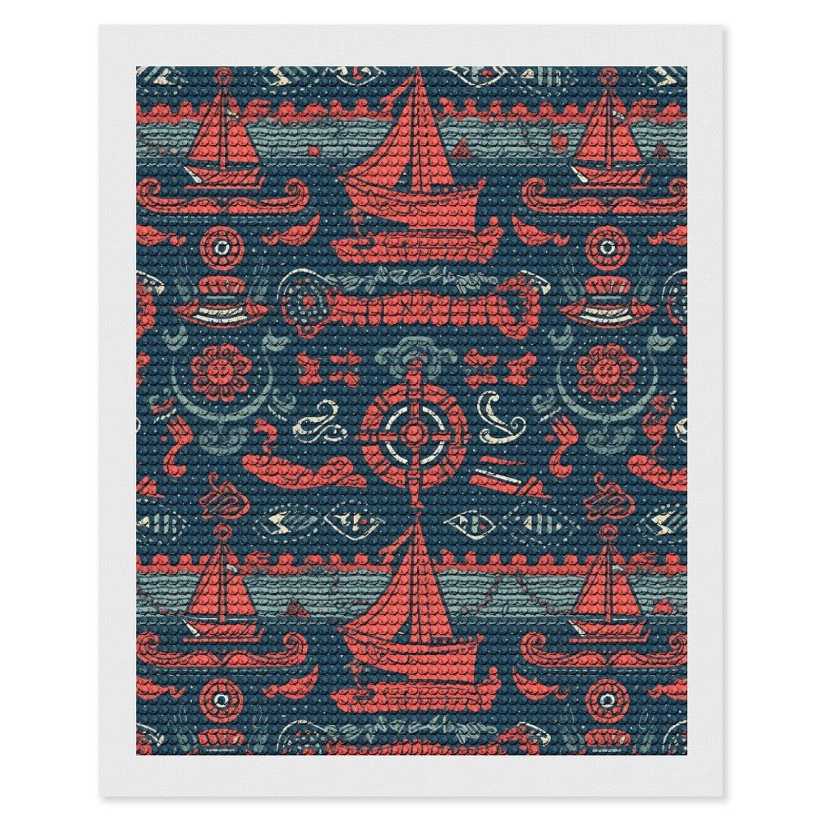 Sailboat Pattern Diamond Art Kits for Adults, DIY 5D Diamonds Painting Kits for Beginner, Round Full Drill Diamond Dots Painting, Diamonds Pictures Gem Art and Crafts Wall Decor 16"x20"