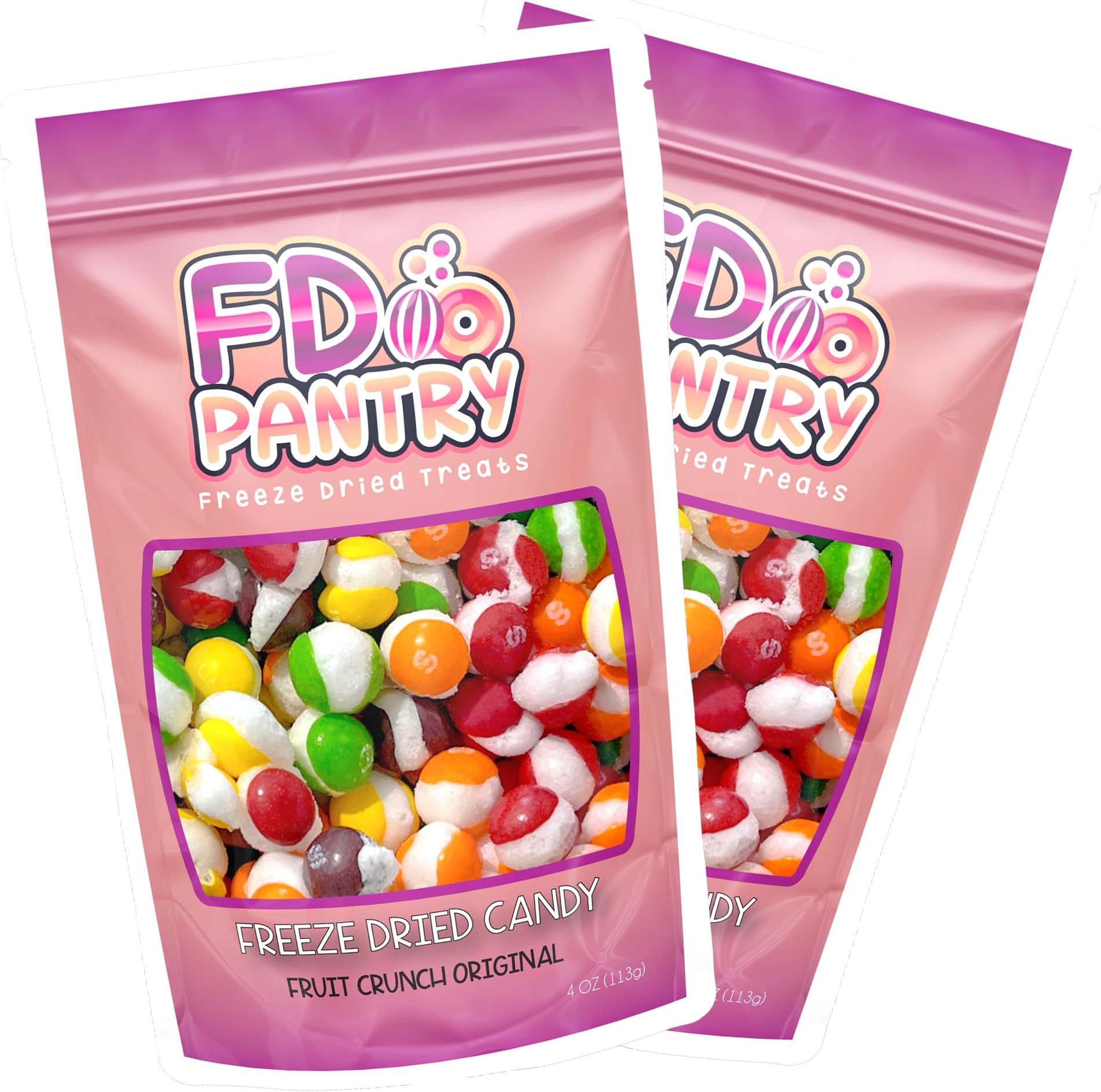 Freeze Dried Candy, Fruit Crunch Original, 4 oz, 2 Pack, Assorted Strawberry, Orange, Lemon, Grape, Lime Flavors, Bag Pouch, Ideal Gift Snack