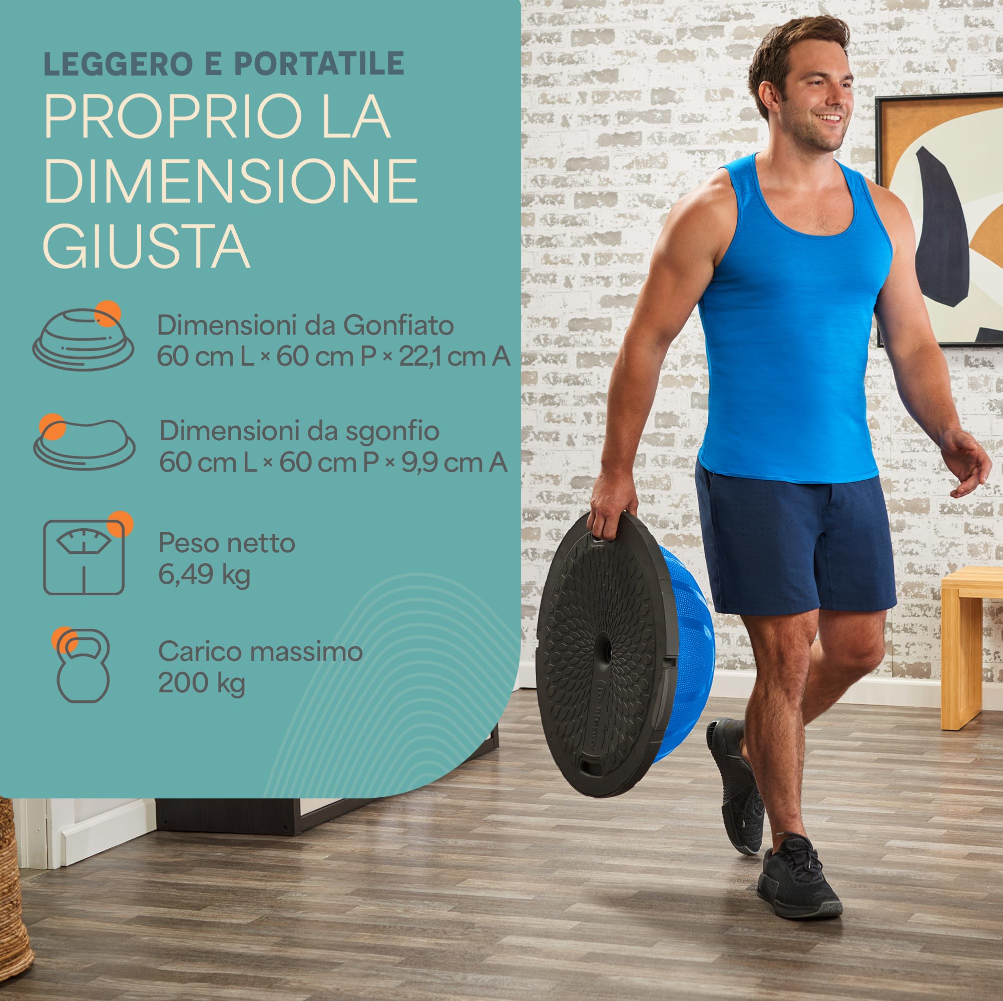 Mezza Palla Equilibrio 42 Cm Rosa Con Fascia Elastica E Pompa Per Fitness Pilates E Stabilità - 3