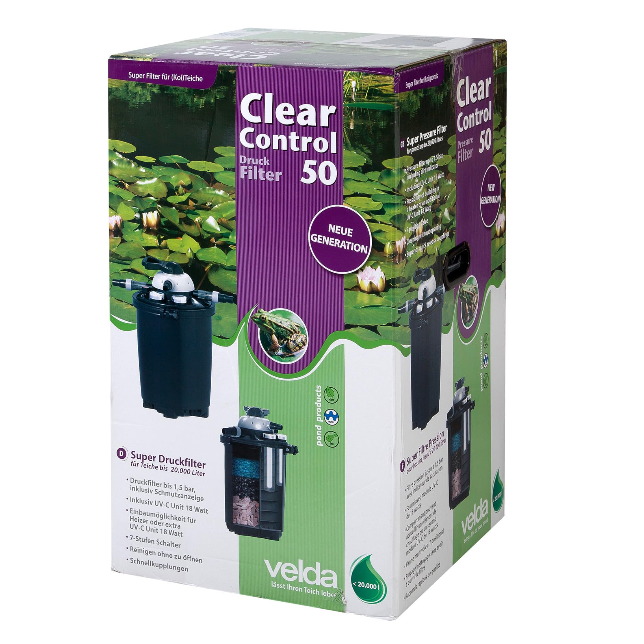 Velda 126310 - Filtro de presión para estanques de hasta 10.000 litros Incl. 9 vatios UV-c, Clara de Control 25 UV-c,