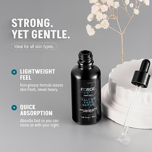 Vista 6 de FORGE SKIN Night Beef Tallow Serum para hombres [a base de tallow] - Esencia facial para arrugas faciales con aceites esenciales - Té verde natural