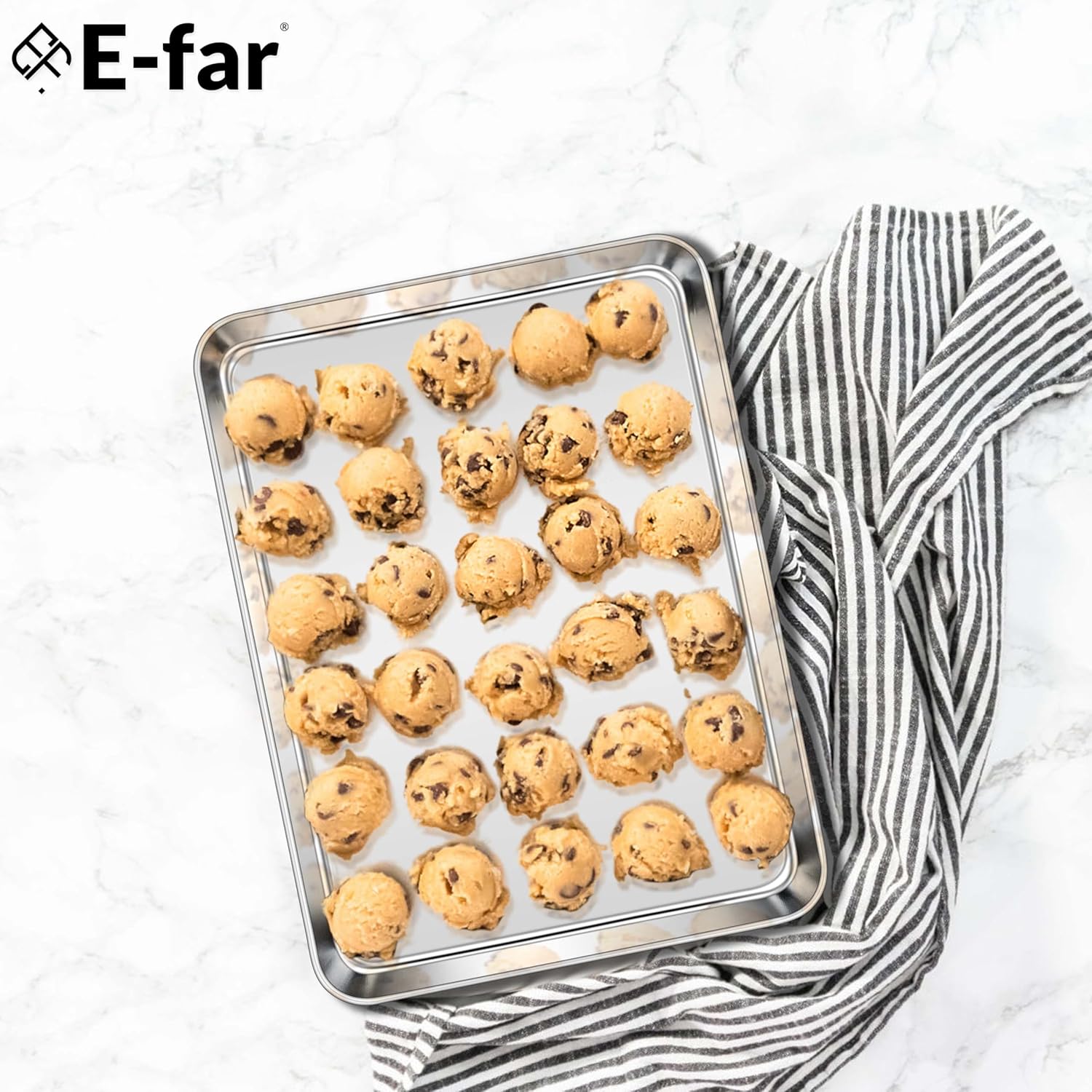 E-far Cookie Sheet for Baking, 18”x13” Stainless Steel Baking Sheet Pan for Oven, Large Non Toxic Metal Baking Tray for Cake Cookies, Healthy & Rust Free, Mirror Finish & Dishwasher Safe, 1 Pack - Image 7
