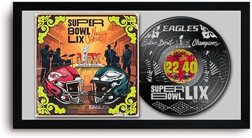 Miniatura 10 de Super Bowl 59 Champions Philadelphia Eagles vs Kansas City Chiefs - Arte de pared enmarcado para decoración de discos de vinilo – 13 x 13 pulgadas