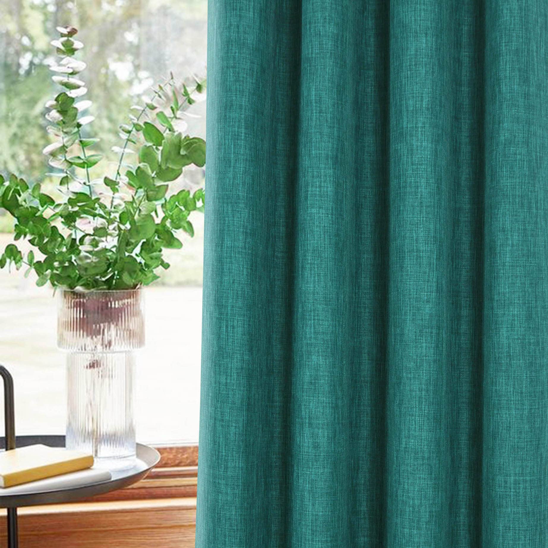 always4u 100% Rideau Occultant, Rideaux Salon Isolant Thermiques en Faux Lin, Tissu Doux Infroissable Bon Teint, Double Rideaux Salon Moderne à Oeillets, Lot de 2 Vert 140x245cm