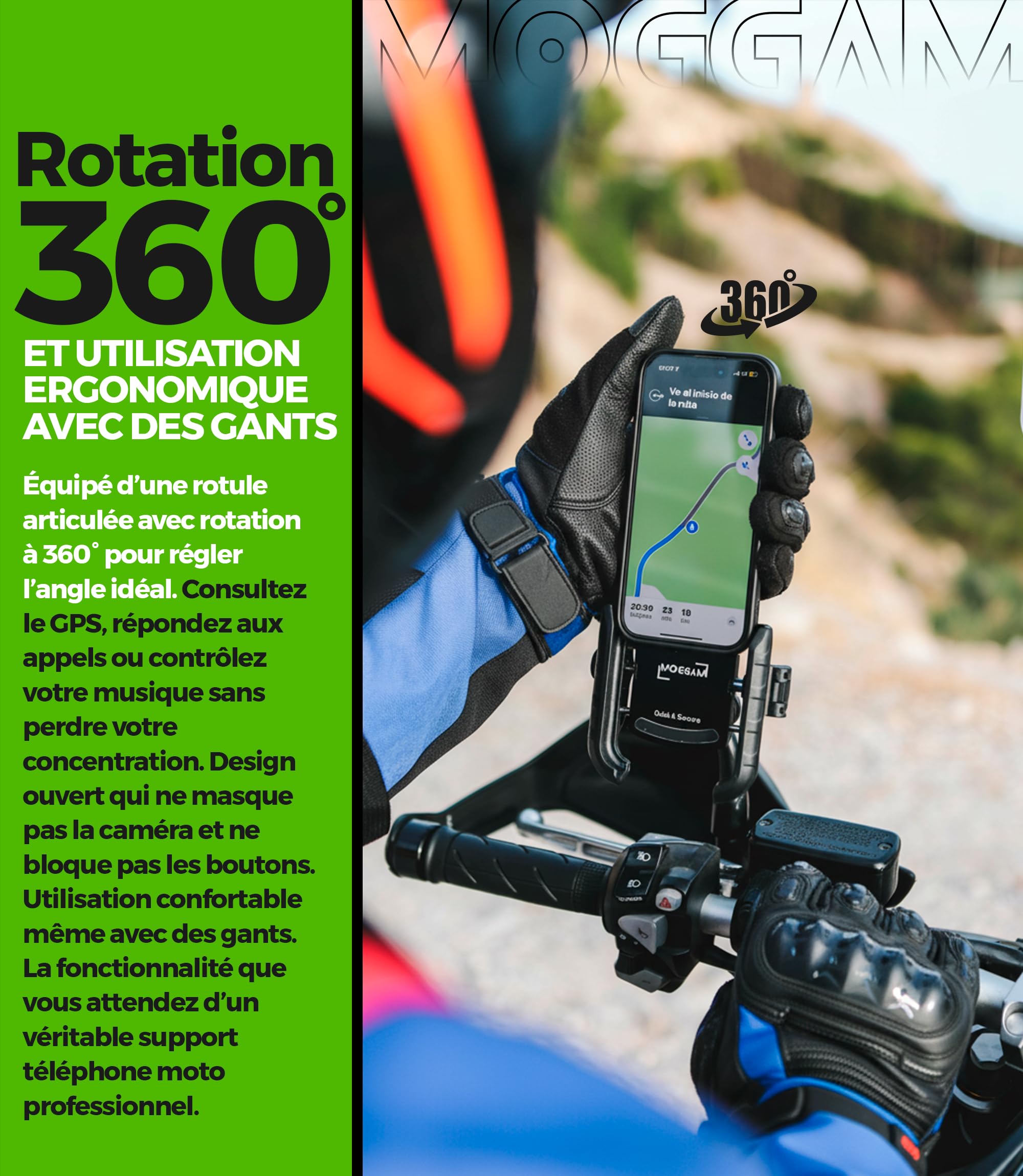 Support Telephone Moto Antivibration Aluminium CNC Double Fixation Guidon 22-32mm Rétroviseur 12–14 mm Libération Rapide Design Ouvert Compatible Scooter Vélo Trottinette Électrique Rotation 360°