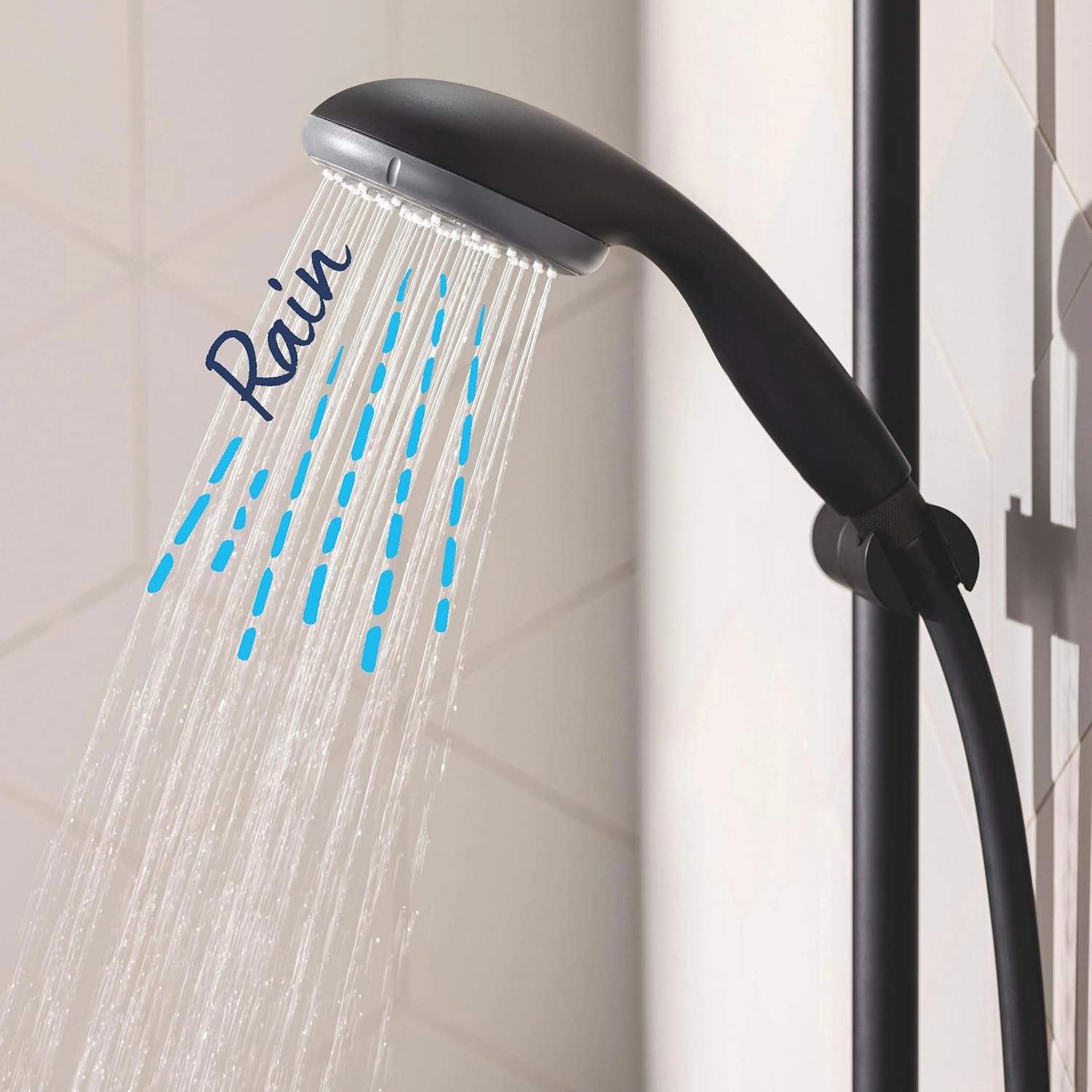 Hand shower demonstrating Rain spray pattern