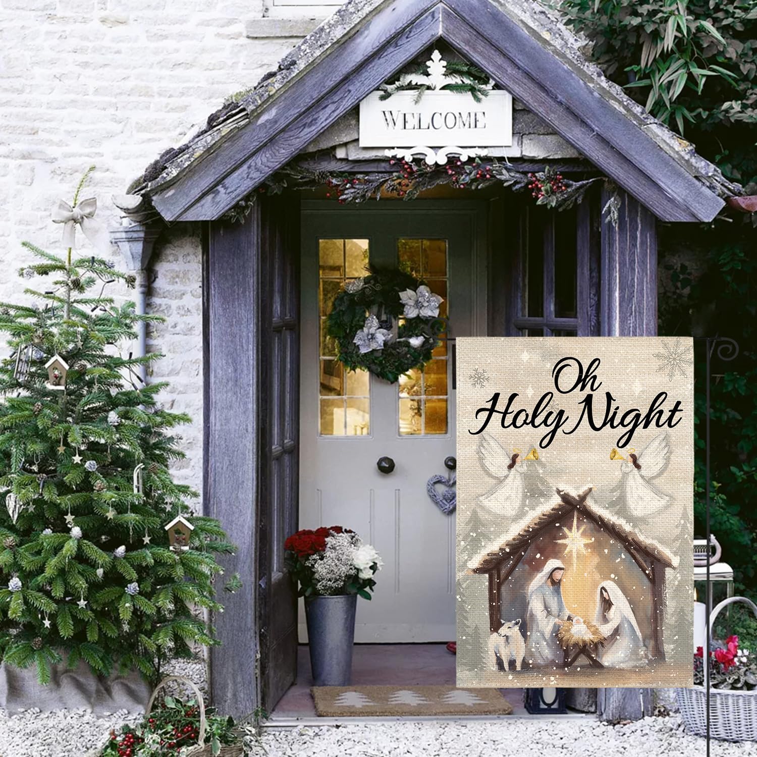 AVOIN colorlife Christmas Nativity Garden Flag 12x18 Inch Double Sided Outside, Oh Holy Night Jesus Winter Holiday Yard Outdoor Flag - Image 4