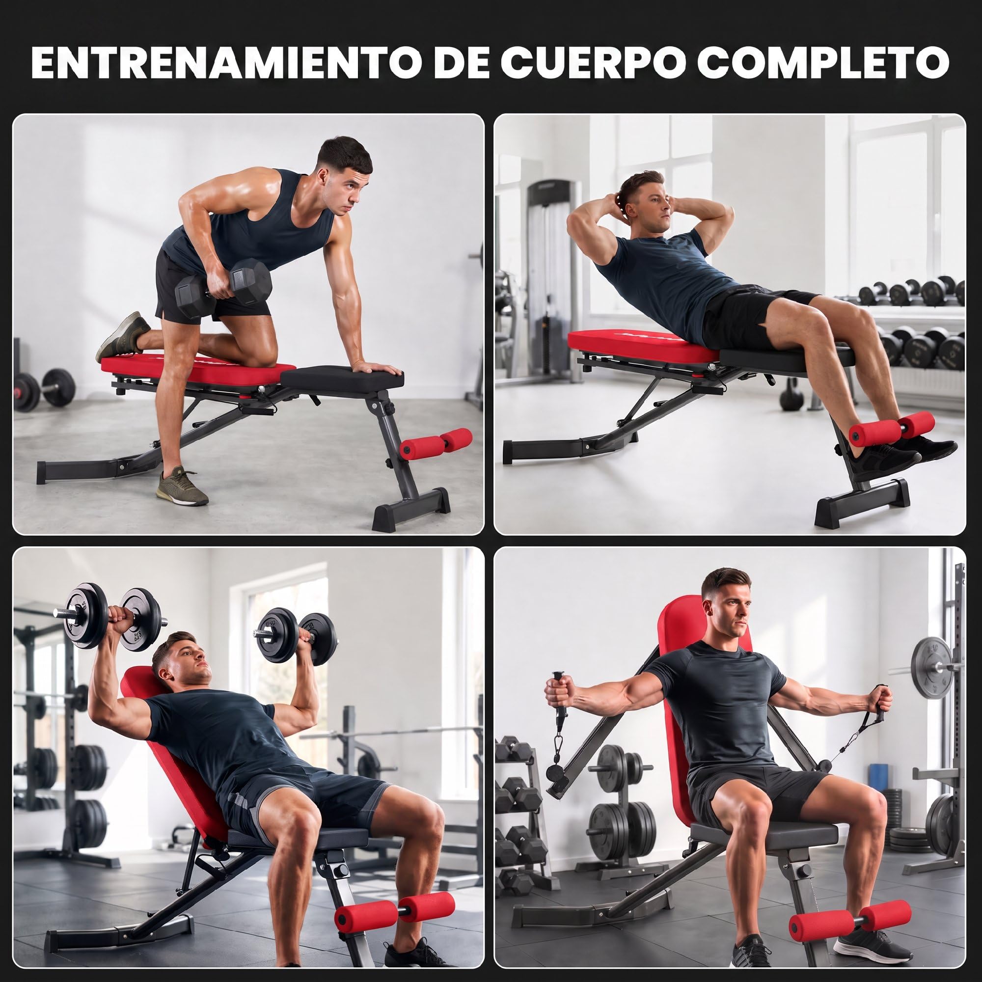 SPORTNOW Banco de Musculación Plegable, Respaldo Ajustable en 3 Niveles