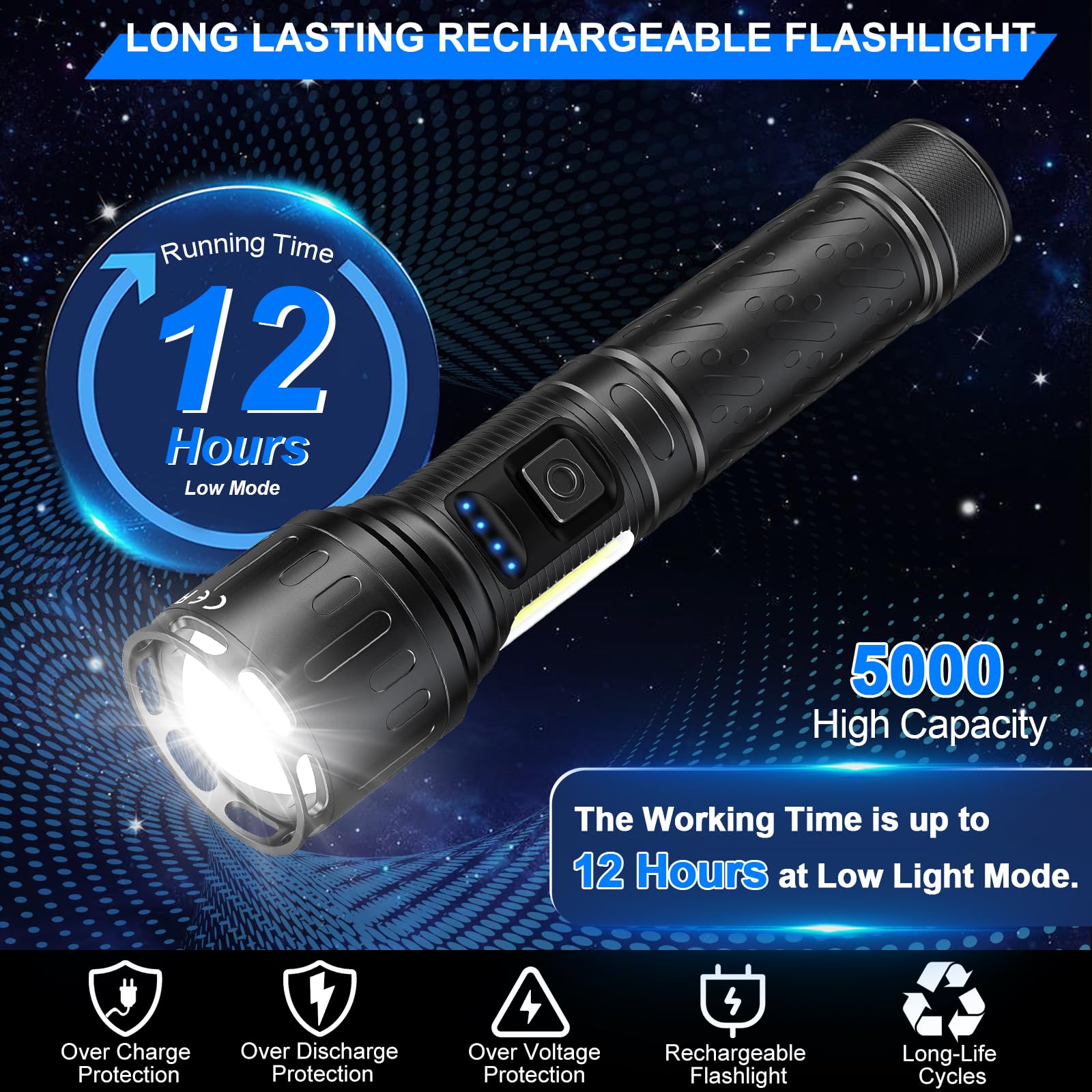 Banral Rechargeable Magnetic Flashlights High Lumens, Super Bright LED Powerful Flashlight 8 Modes with COB Work Light, Waterproof Handheld Flash Light for Camping (2 Pack with Paper Box, Black)