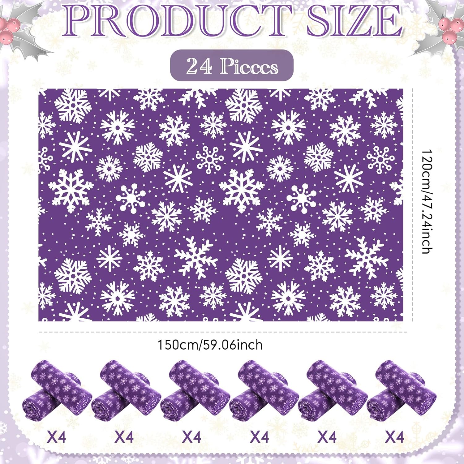 Moukeren 24 Pcs Christmas Snowflake Throw Blanket Bulk, 59 x 47 Inch Xmas Winter Throw Blanket Christmas Warm Soft Cozy Fleece for Home Bedding Couch Chair Gift (Purple) - Image 2