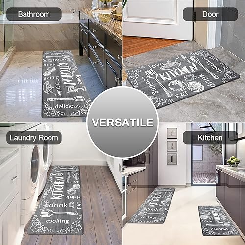 Miniatura 65 de HEBE - Juego de 2 alfombrillas de cocina antifatiga, impermeables, antideslizantes, cómodas, resistentes, de pie, de espuma de PVC, acolchadas, 17 x