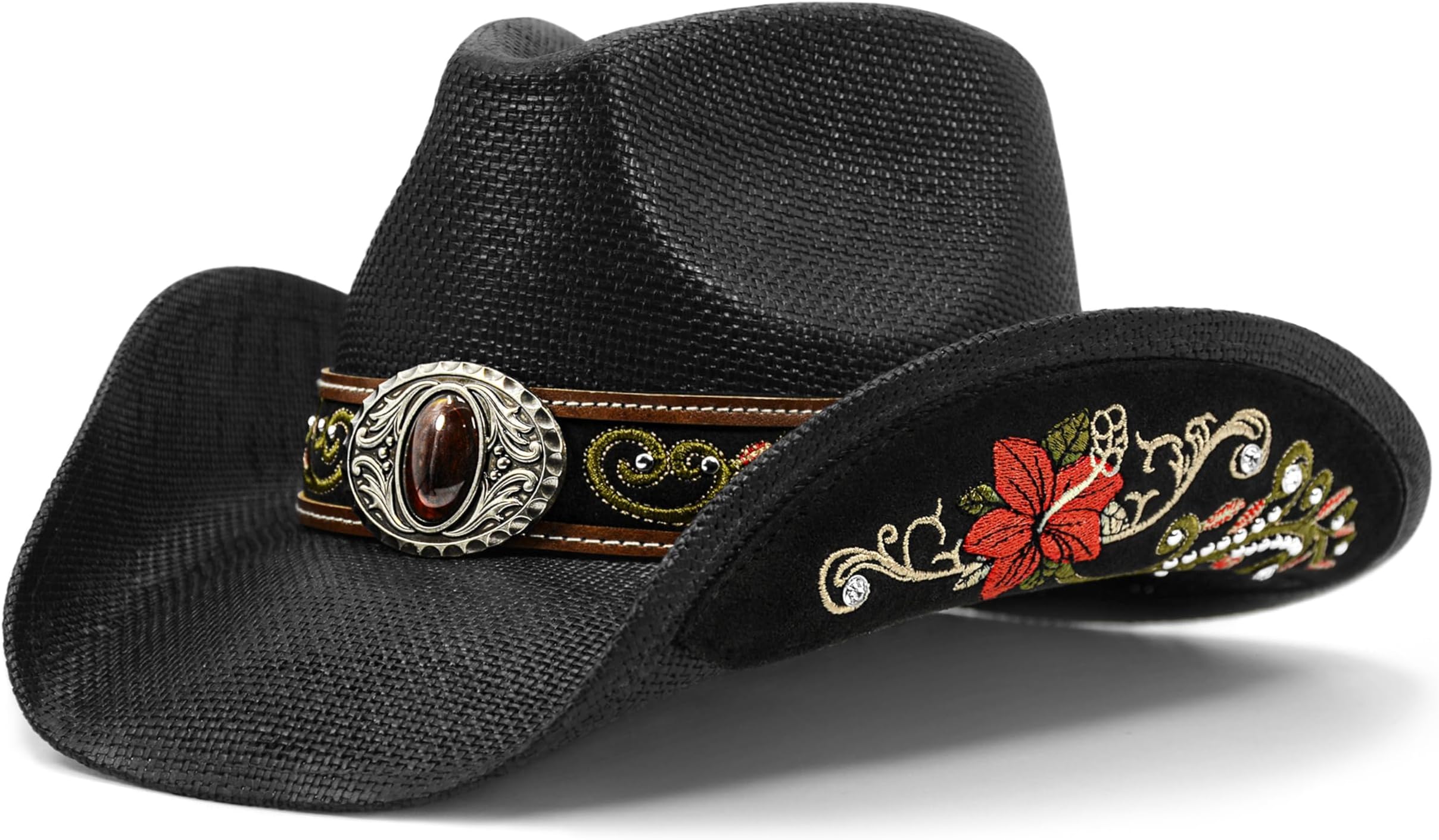 Azonee Cowboy Hats for Women and Men Straw Western Hat Embroidered Cowboy Hat for Cowboys and Cowgirls Western Felt Cowboy Hat for Men, Shapeable Wide Brim Classic Cowgirl Hat