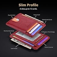 Vista 113 de Buffway - Billetera delgada minimalista de cuero con protección RFID para hombre y mujer Café Lichee