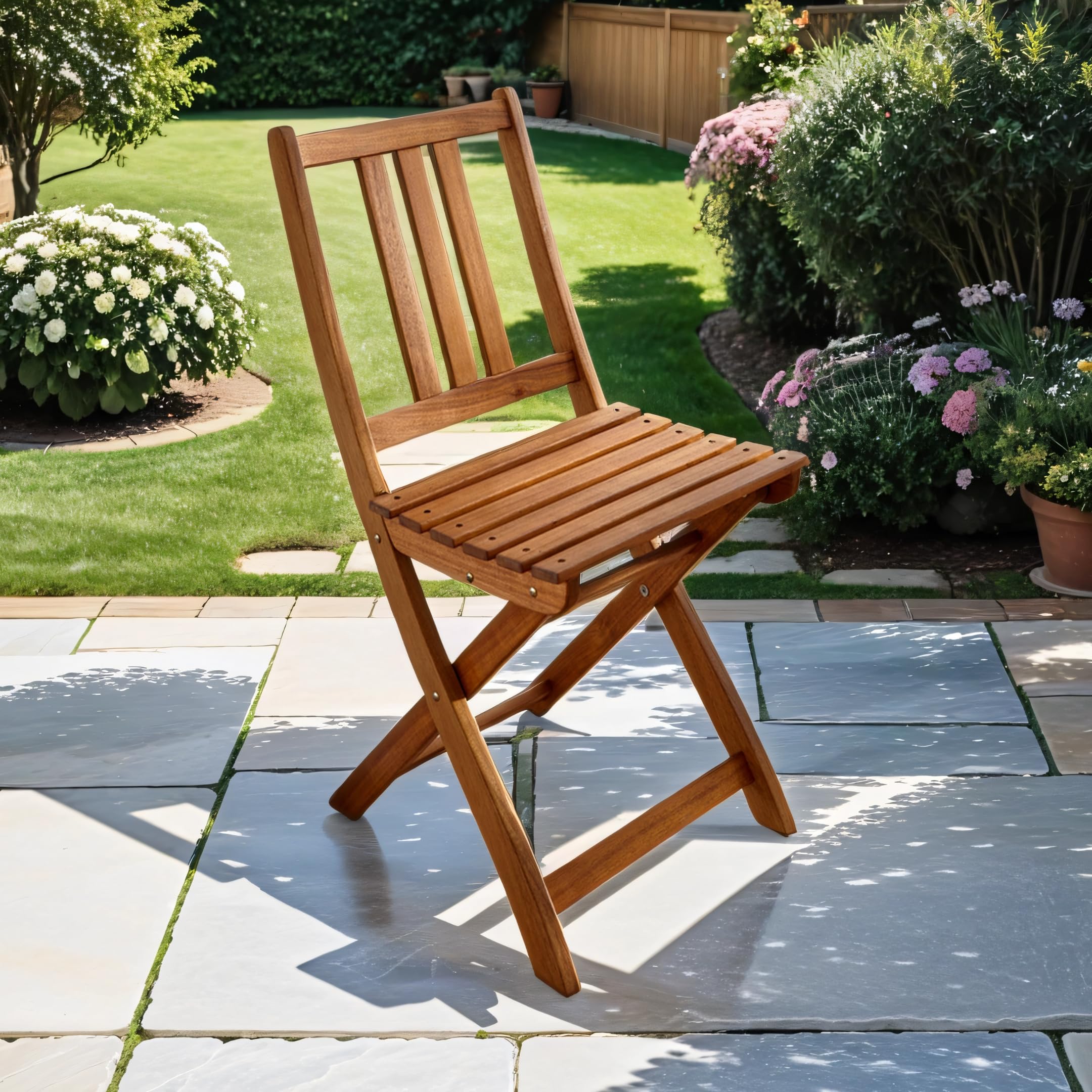 Loreno Gatrtenstuhl 2er Set aus robustem Akazienholz Klappbar Holz | Gartenmöbel Set, Balkonstühle, Wetterfest & Pflegeleicht, Ideal für Garten & Terrasse