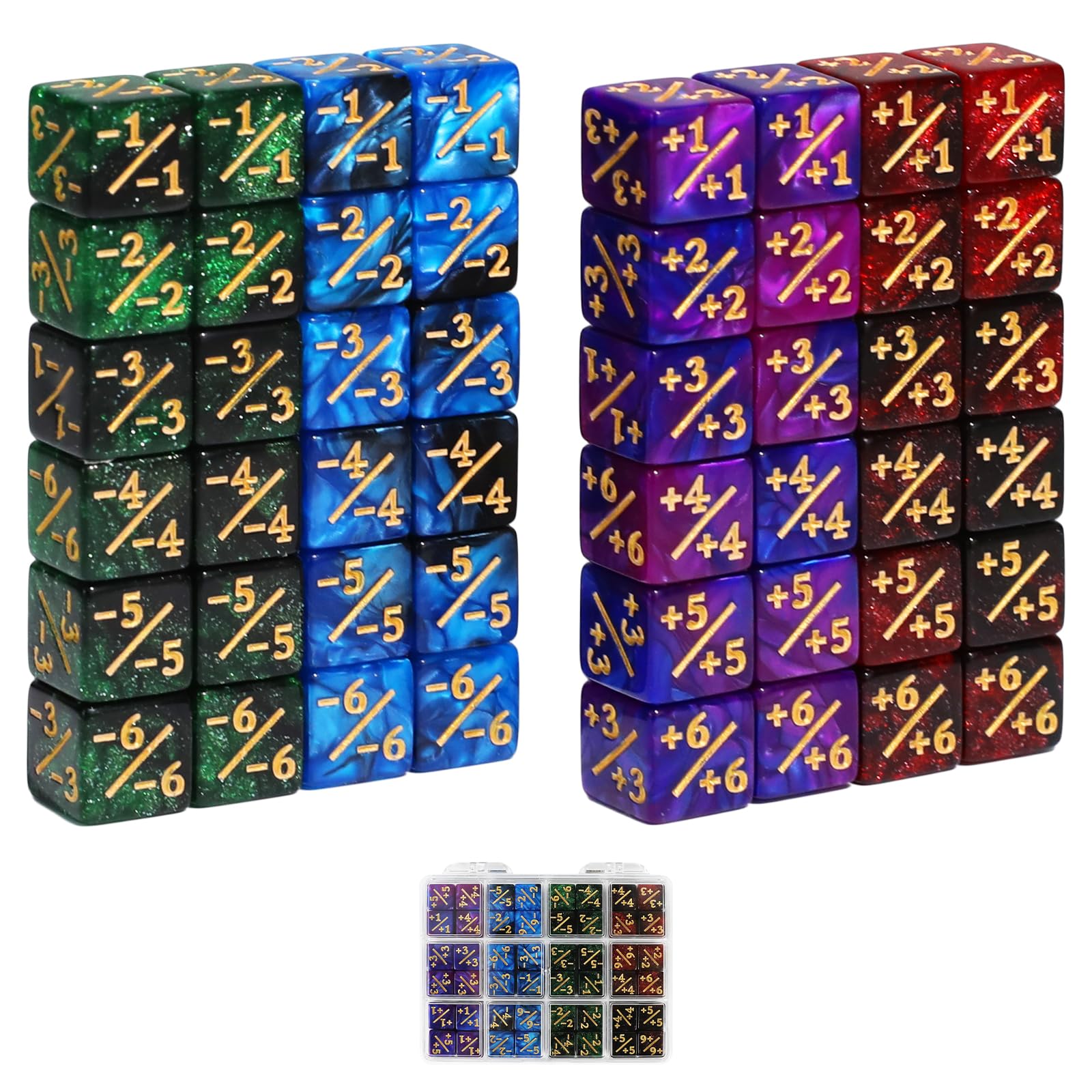 SIXPOINTS 48Pcs 12mm MTG Counter Dice Plus 1 Life Counters +1/+1 Tokens 4 Color