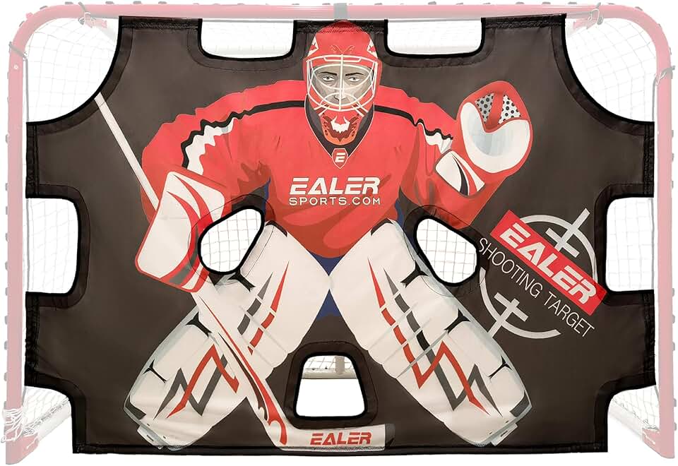 EALER 6′×4′ Street &amp; Ice Hockey Goal - HTG72P / 26″ Triangle Hockey Passer Rebounder - HTTP3 / 72'' x 48'' Hockey Goalie Shooting Target - HTST50 / Shooting Targets - 3 or 6 Targets