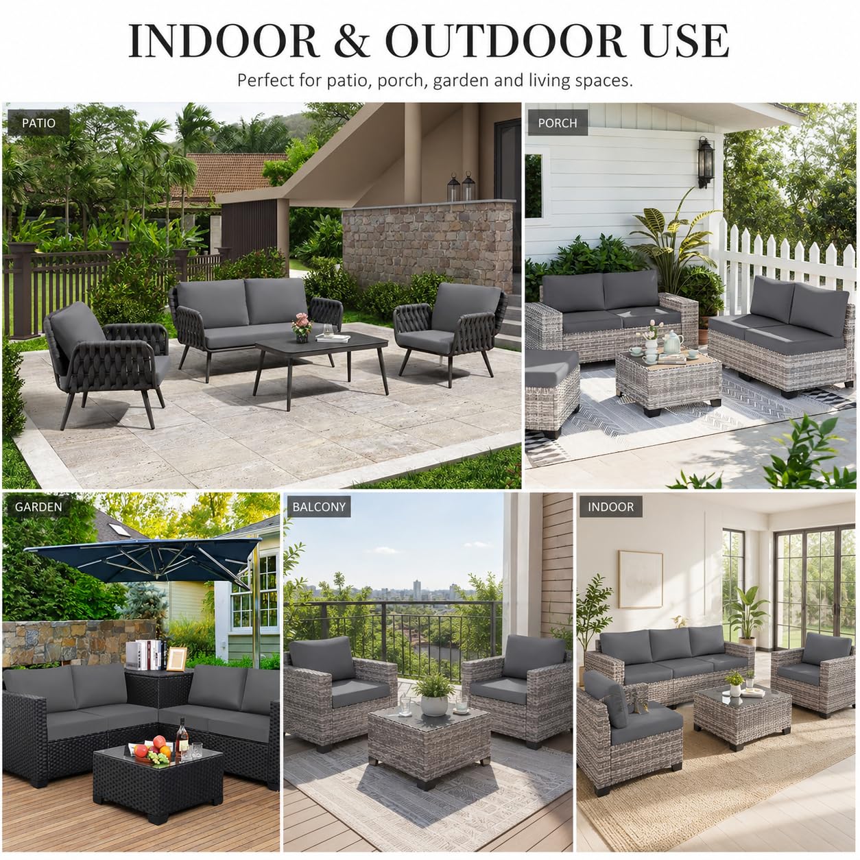 Hiseng 14er Set Outdoor Sofa Sitzkissenbezug und Rückenlehnenbezug Einfarbig Terrassen Gartenpolster Ersatzbezug Stretch Outdoor Kissen Bezüge für Ecksofa Gartenmöbel aus Rattan (Dunkelgrau)