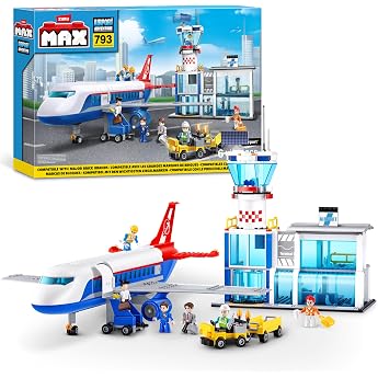MAX Adventure Airport Play Set 793 Pieces Building Blocks Toy for Children from 5 Years Vehicles Unpacking Discover