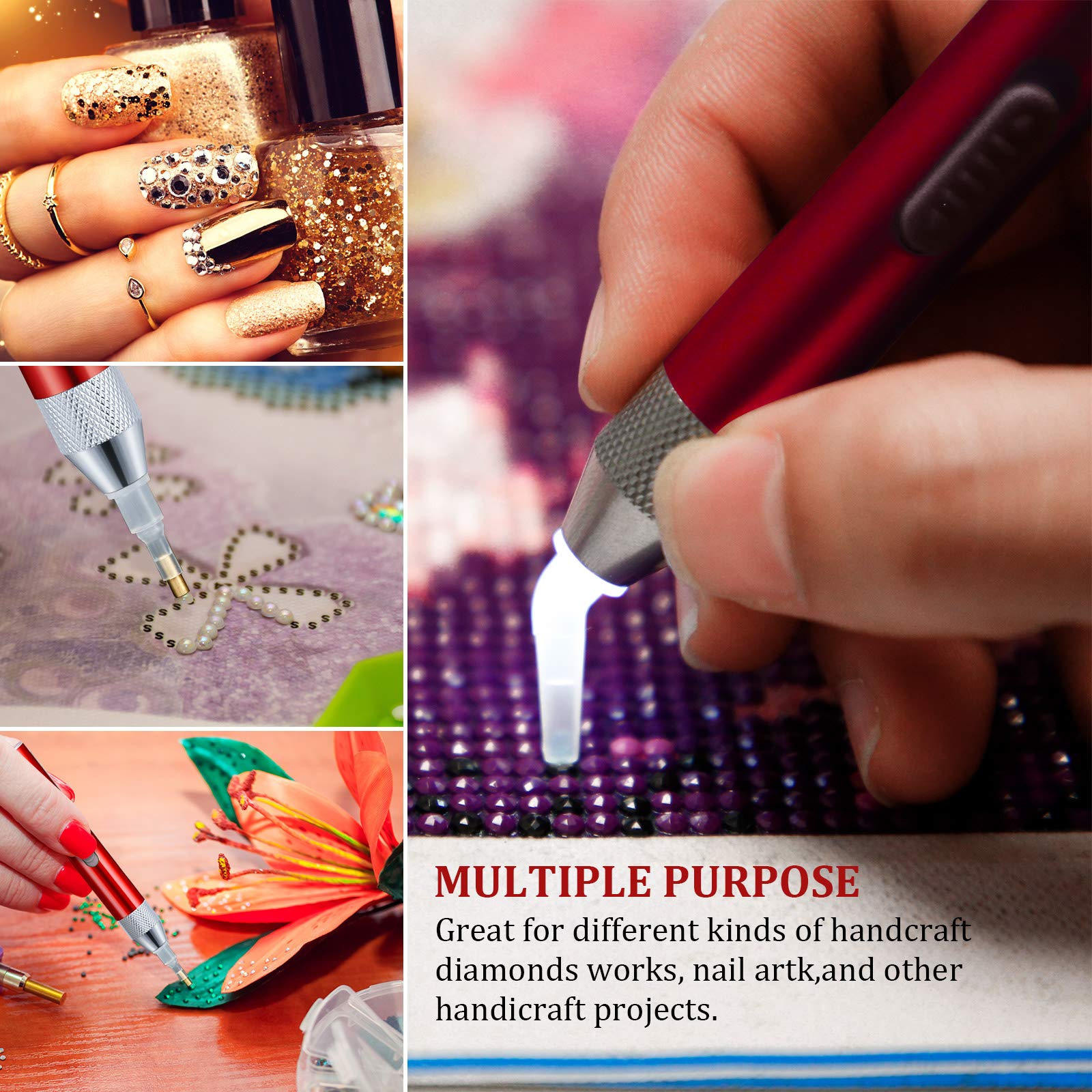 Kit Stylo Peinture Diamant 5D Avec Lumière - 10 Têtes + Colle | Art DIY Diamant Broderie