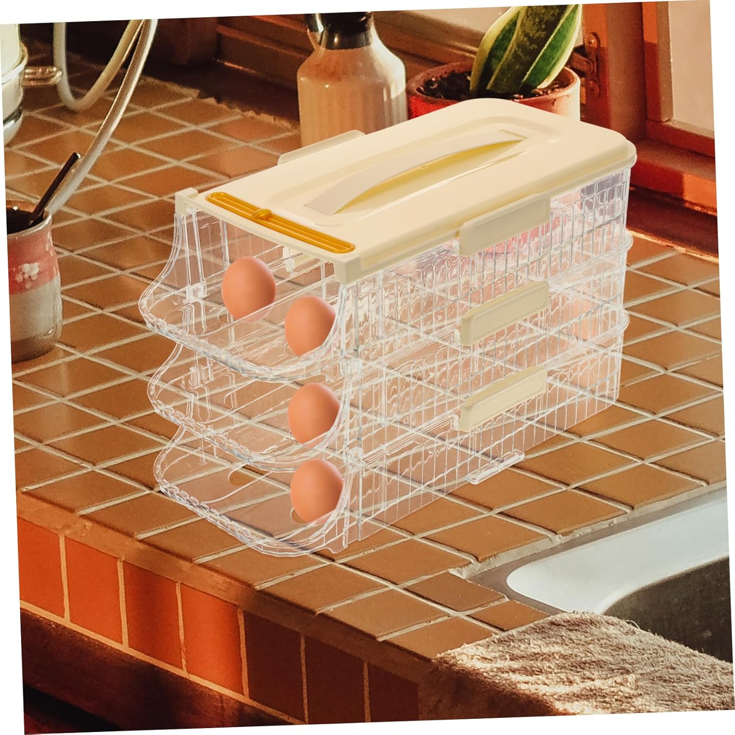 Ciieeo Egg Organizer Rolling Type Fridge Egg Dispenser Cartons Refrigerator Stackable