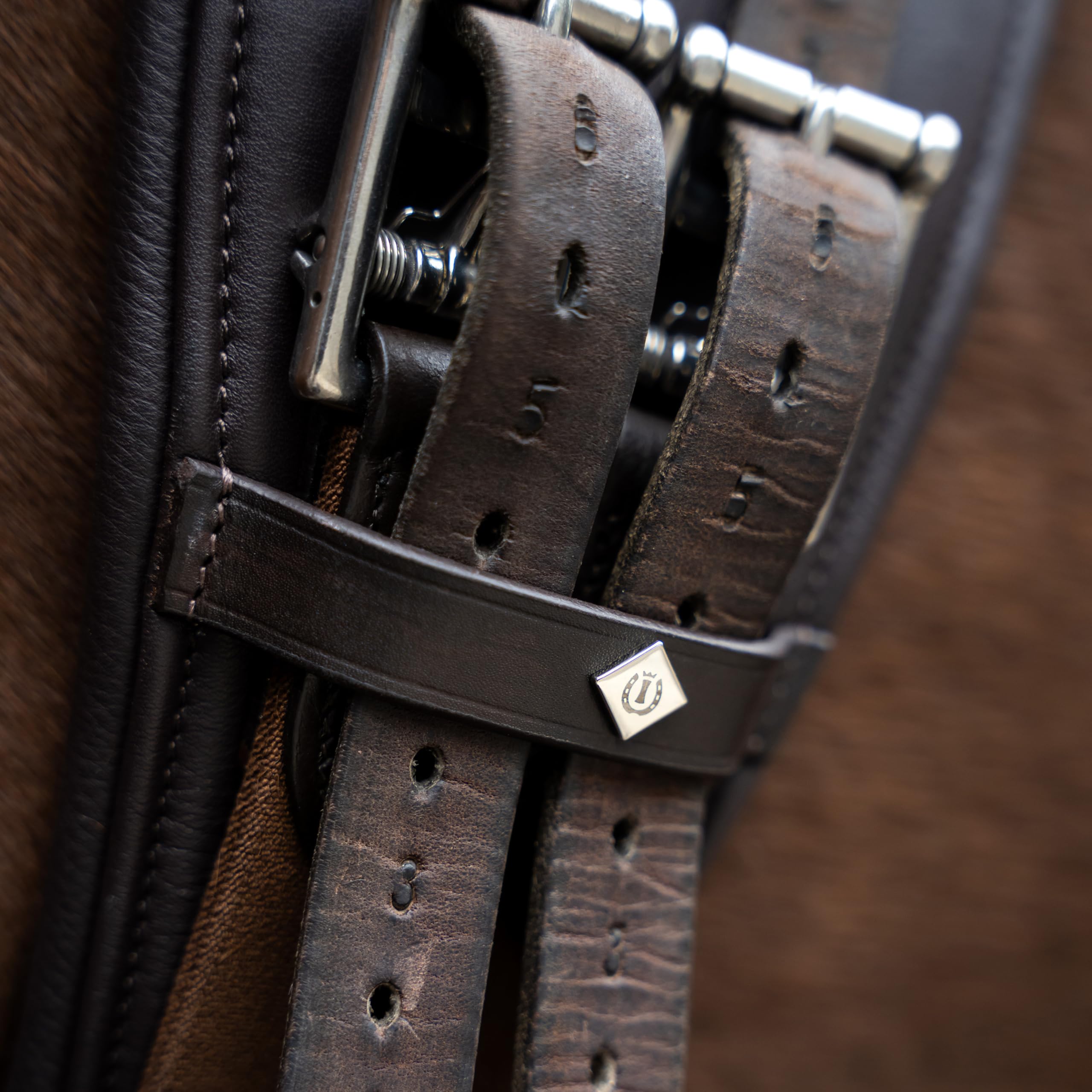 Imperial Riding Dressurgurt IRH anatomisch, Leder-Sattelgurt mit Rollenschnallen und D-Ring, Dunkelbraun, 80cm