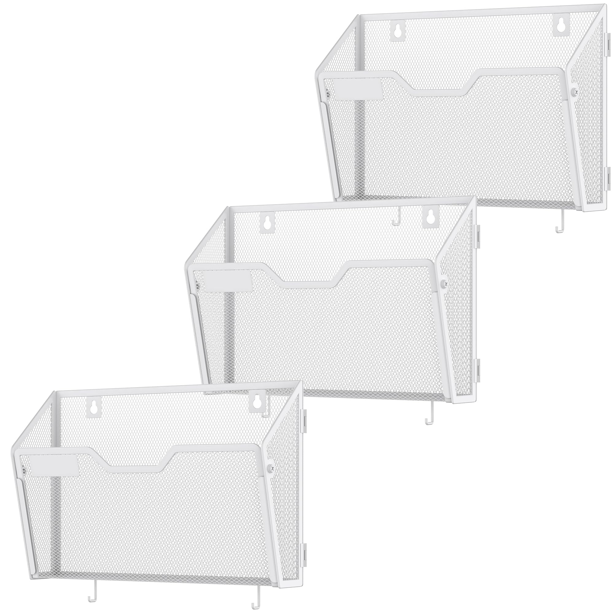Docnest 3 Pack Hanging Wall File Holders, Mesh Wall Letter File Holder, Wall Mounted Mail Paper Document Folder Holder with Hooks for Office, Home,