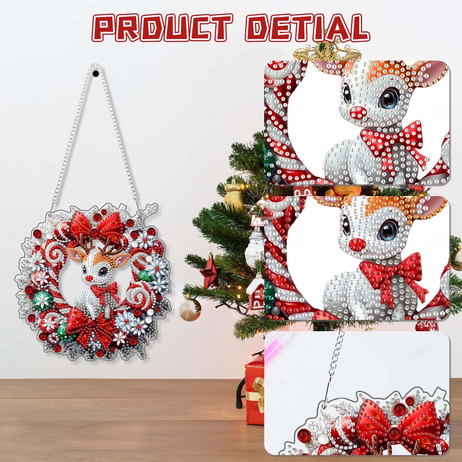 Pendentif Diamant à Suspendre – Cerf à Strass DIY, Double Face, Décoration Fenêtre Ou Sapin (kit Complet)