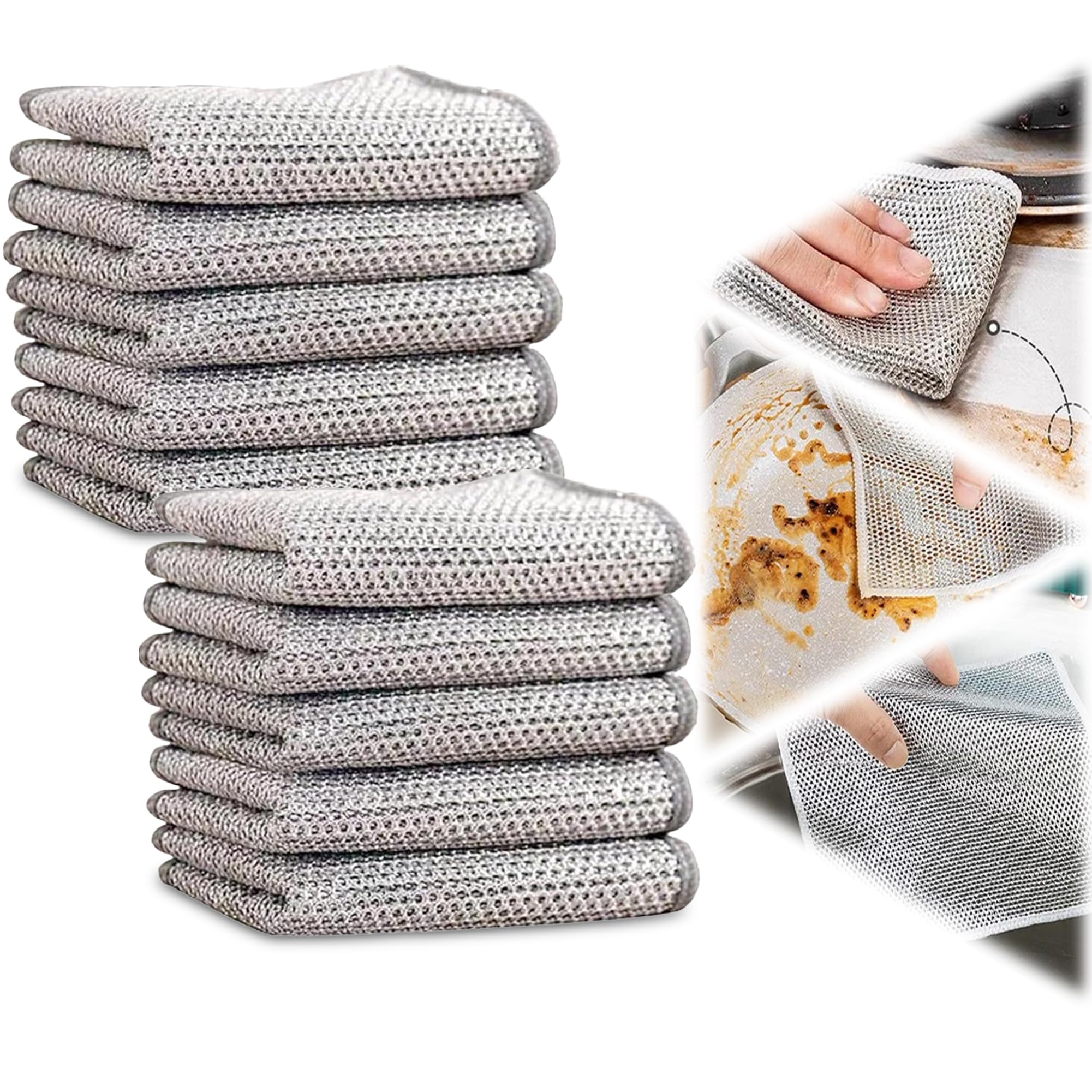 Eowduk Multipurpose Wire Dishwashing Rags for Wet and Dry, Multipurpose Wire Miracle Cleaning Cloths, Non Scratch Wire Dishwashing Rags (10 Pcs)