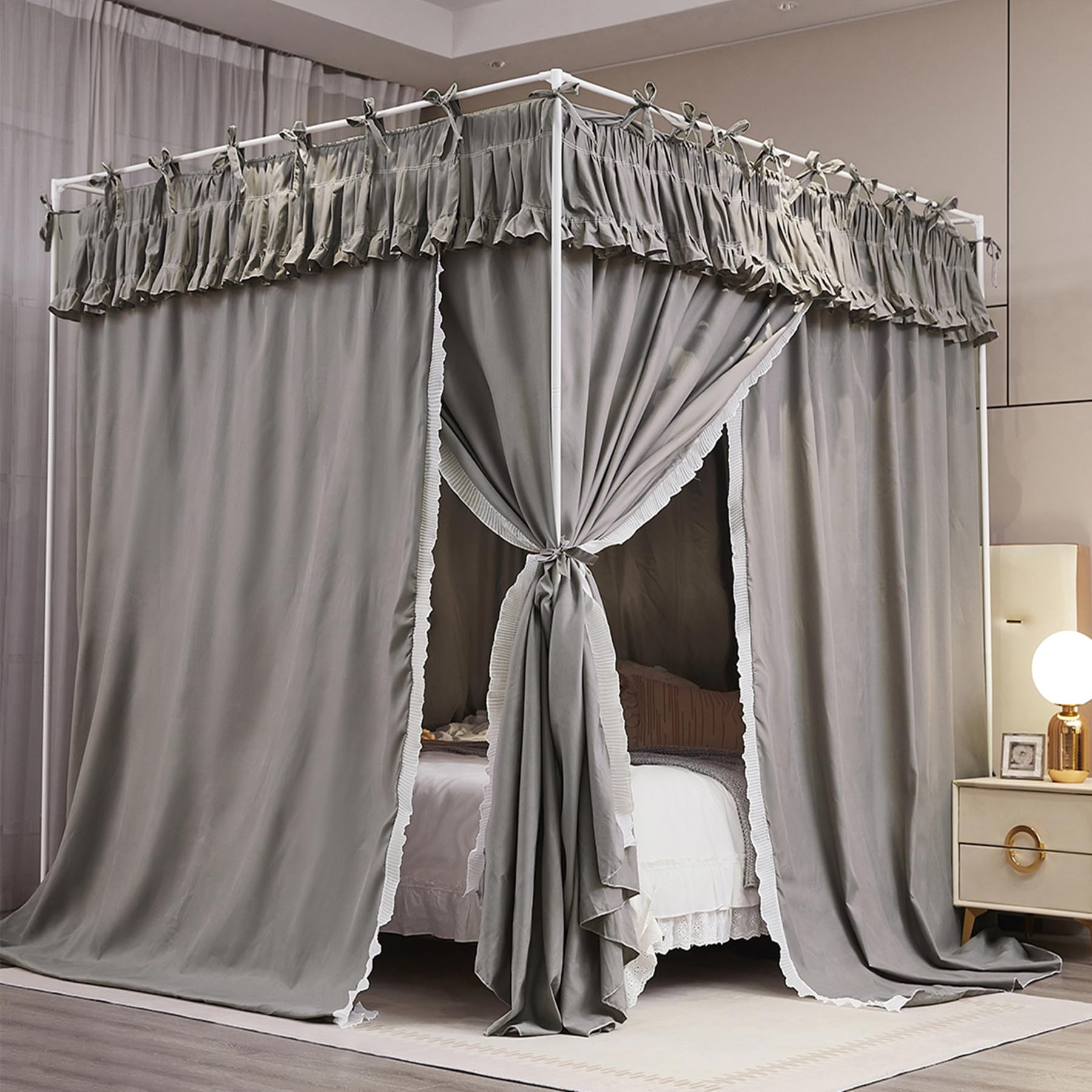 Amazon.com: NXGIO 4 Corners Post Princess Ruffle Curtain Bed
