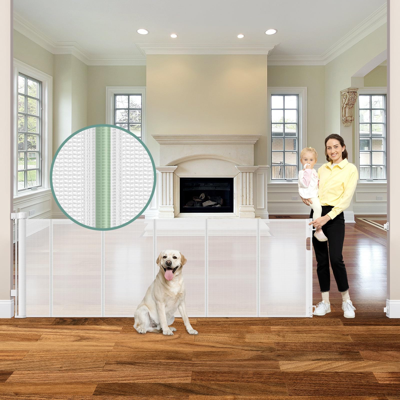 Reinforced 120 Inch Retractable Baby Gates for Doorway, Bottom Anti-Crawl 10 Foot Extra Long Baby Gate, Indoor/Outdoor Retractable Dog Gate for Doorway, Extra Wide Pet Gates for Wide Openings, White