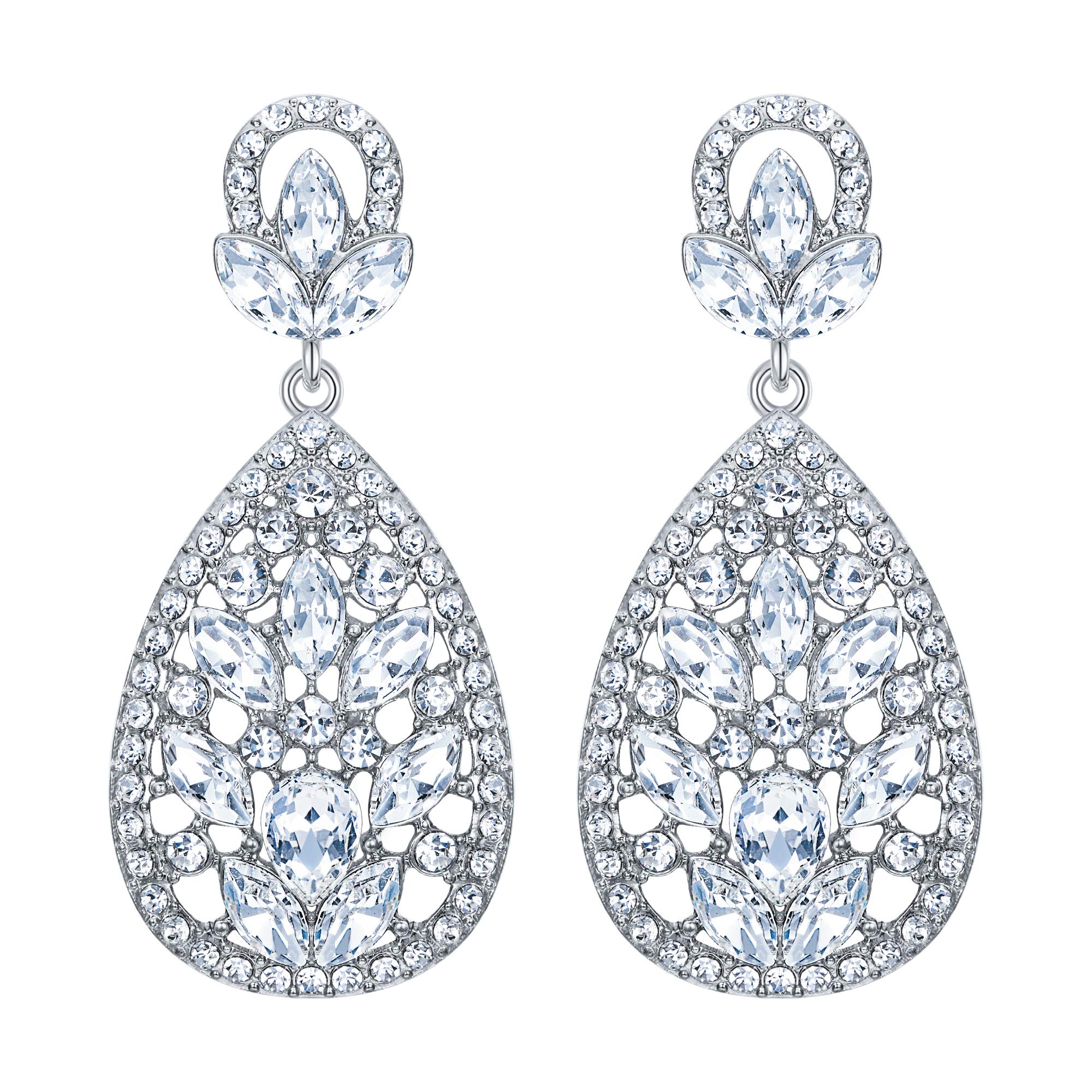 Clearine Pendientes colgantes de lágrima de cristal de Austrain para boda y novia, estilo bohemio, para mujer, Cristal Metal, Circonia cúbica