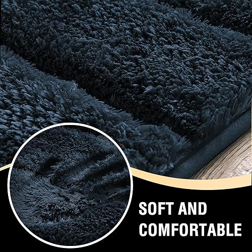 Miniatura 9 de H.VERSAILTEX Alfombra de baño de terciopelo grueso, súper peluda, suave, antideslizante, absorbente de agua, a rayas, se seca rápidamente, lavable y