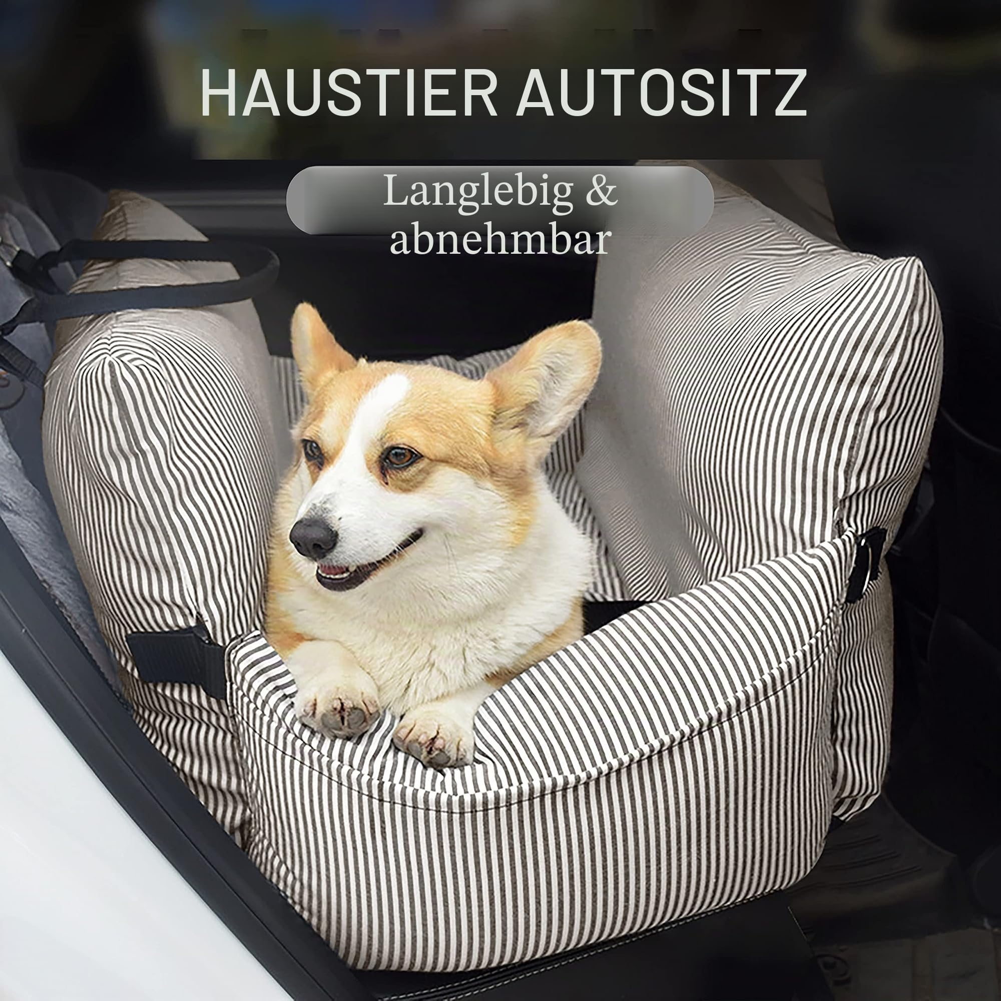 Johnear Hunde Autositz Sitzerhöhung für 10kg kleine Hund Haustier Katze Hundebett Reisebett mit Sicherheitsleine, abnehmbar und waschbar 2 in 1 Hundekissen Katzenbett Tragetücher Couch Braun