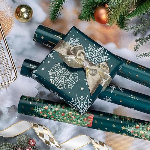 Vista 13 de WRAPAHOLIC Rollo de papel kraft de regalo de Navidad, mini rollo, 3 rollos, 17 x 120 pulgadas por rollo, colección navideña de alce de acuarela