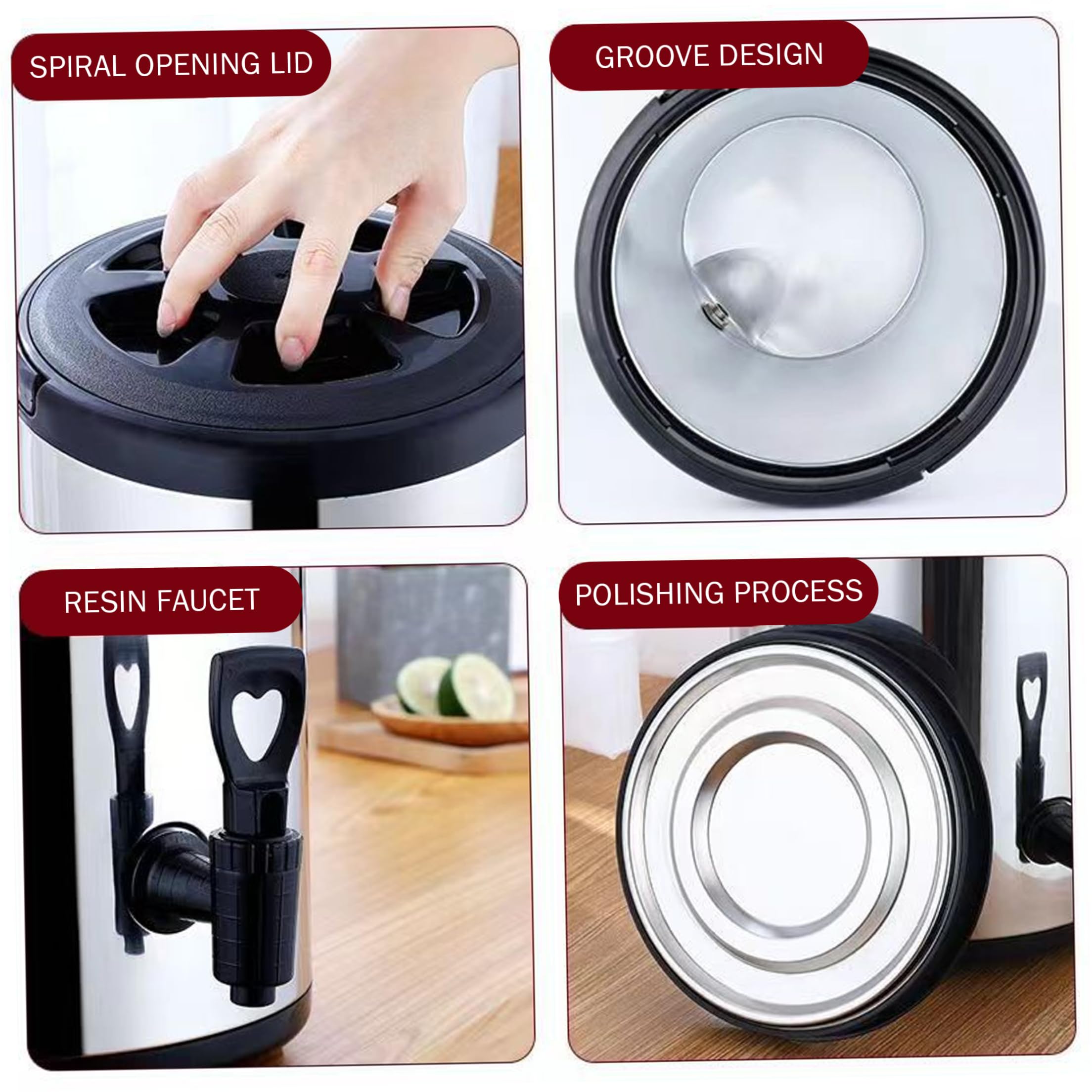Distributore termico per bevande, 6 l, grande urna in acciaio inox con conservazione della temperatura di lunga durata, per bancarelle alimentari e negozi per la colazione, nero