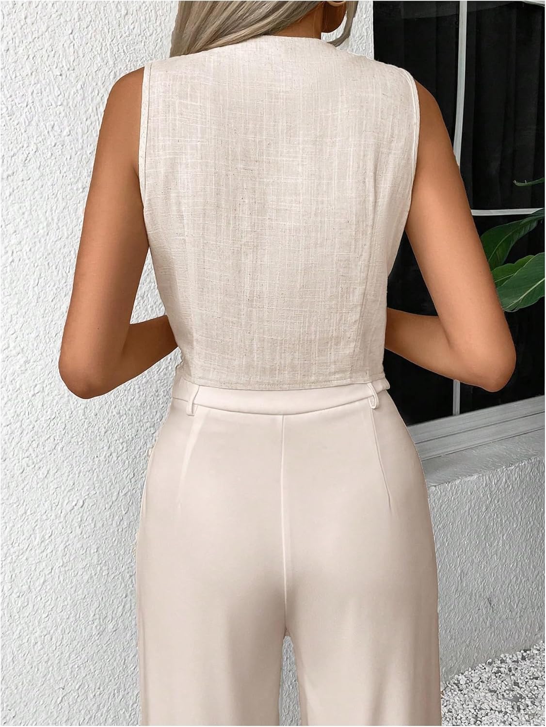 SHENHE Women's Sleeveless Button Down Vest Asymmetrical Linen Waistcoat Work Office Vest Tops - Image 2